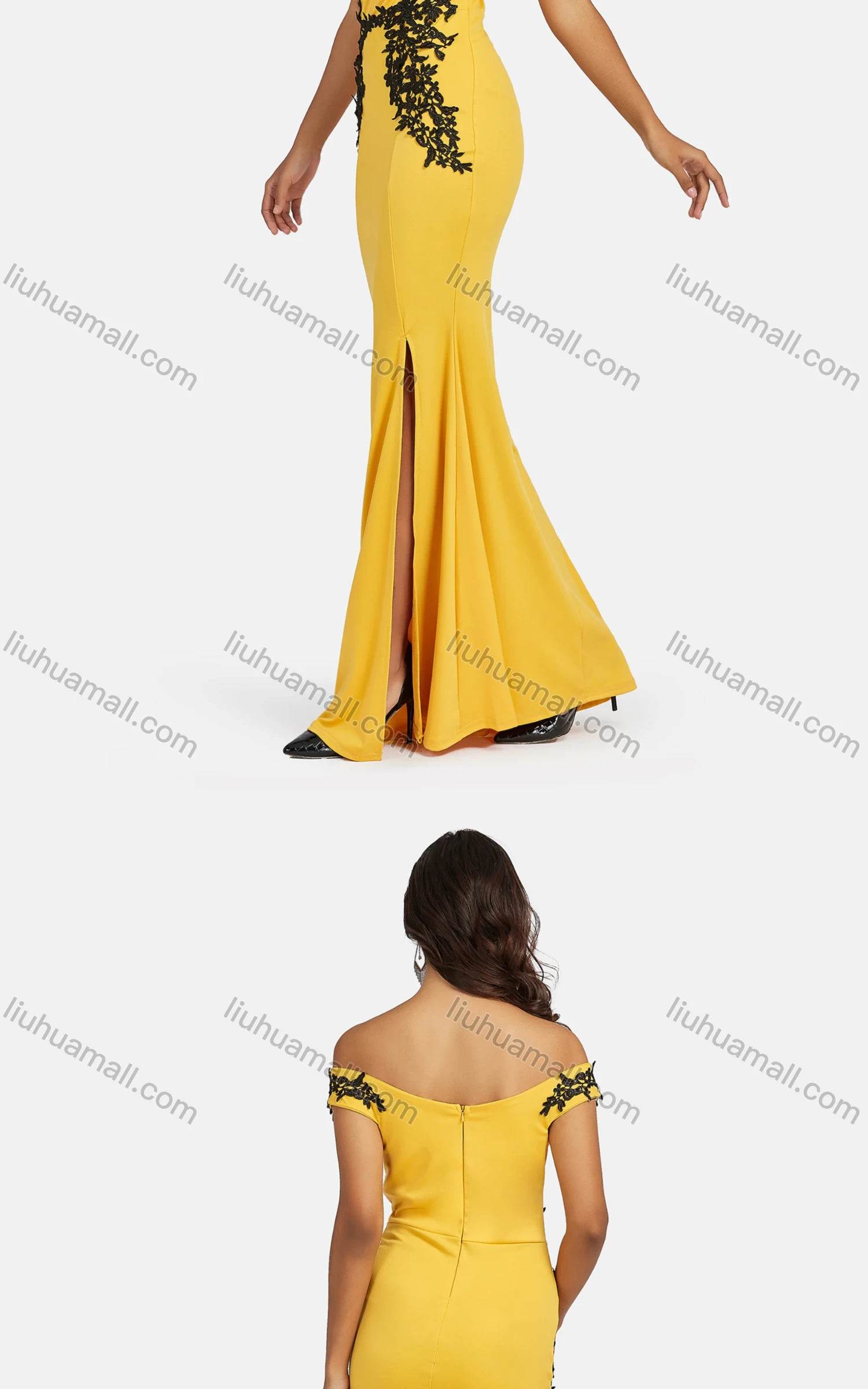 Wholesale Women's Elegant Off Shoudler Appliques Mermaid Evening Dress - Liuhuamall