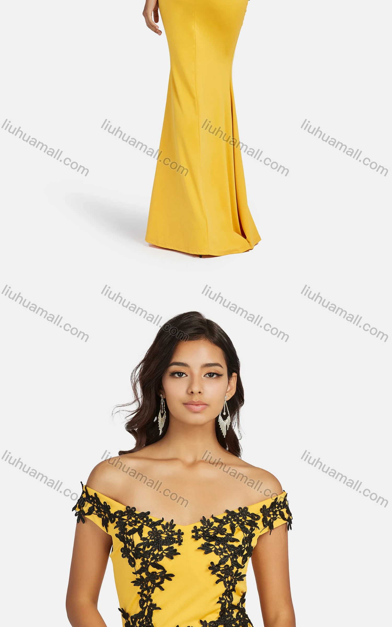 Wholesale Women's Elegant Off Shoudler Appliques Mermaid Evening Dress - Liuhuamall