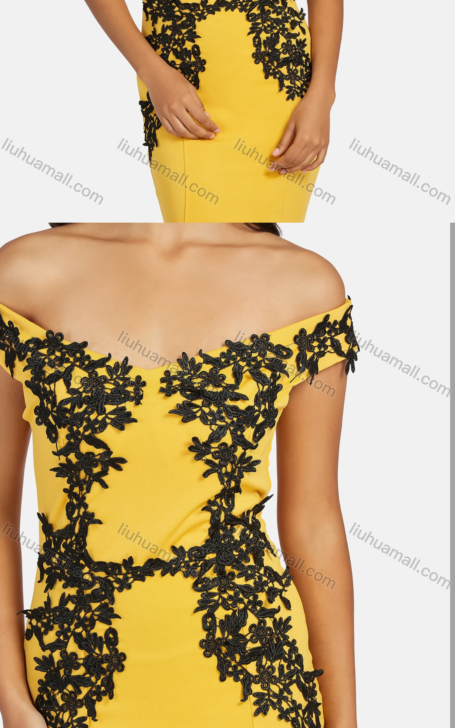 Wholesale Women's Elegant Off Shoudler Appliques Mermaid Evening Dress - Liuhuamall