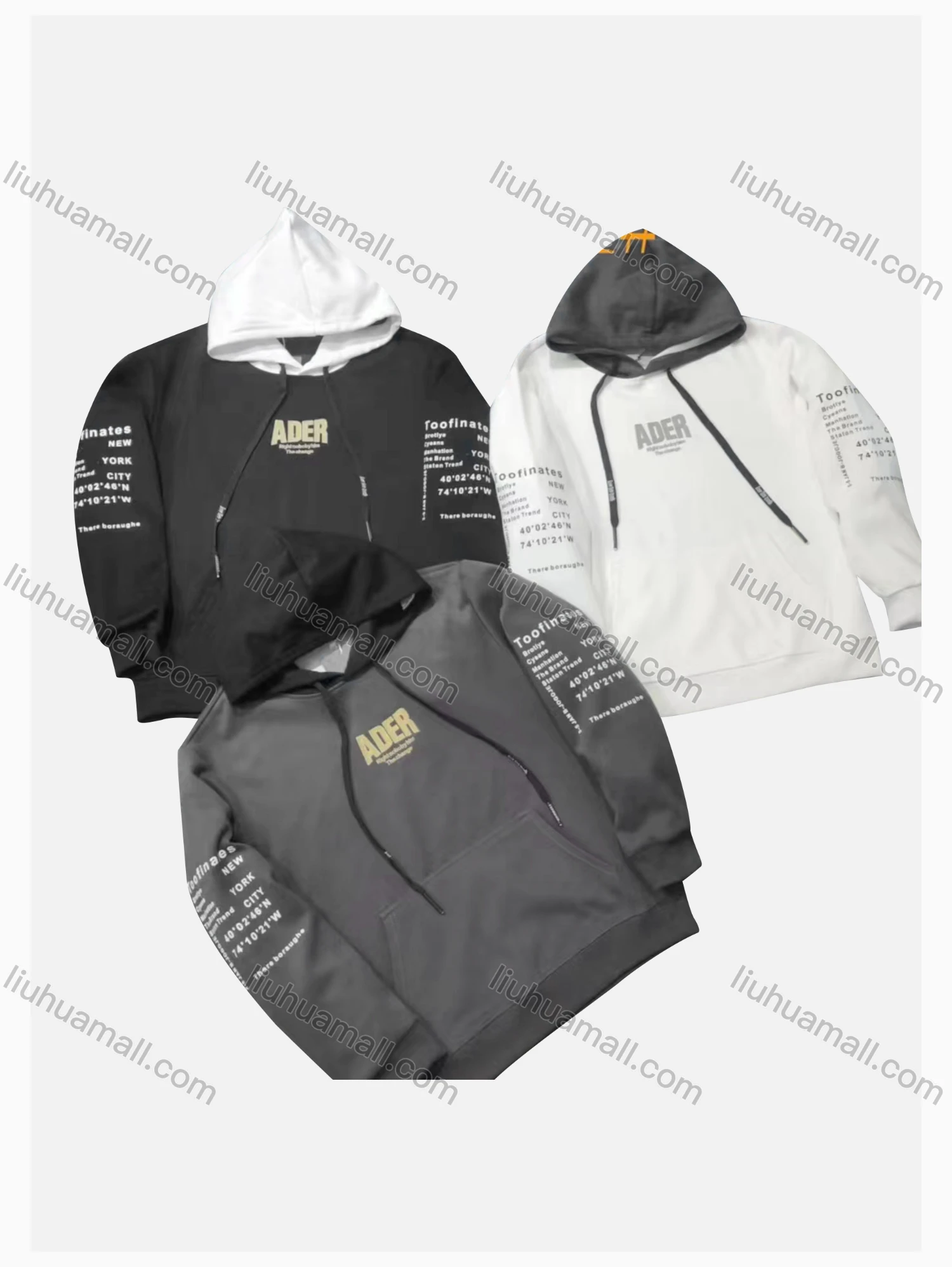 Wholesale Men's Casual Letter Print Drawstring Long Sleeve Kangaroo Pocket Colorblock Hoodie - Liuhuamall