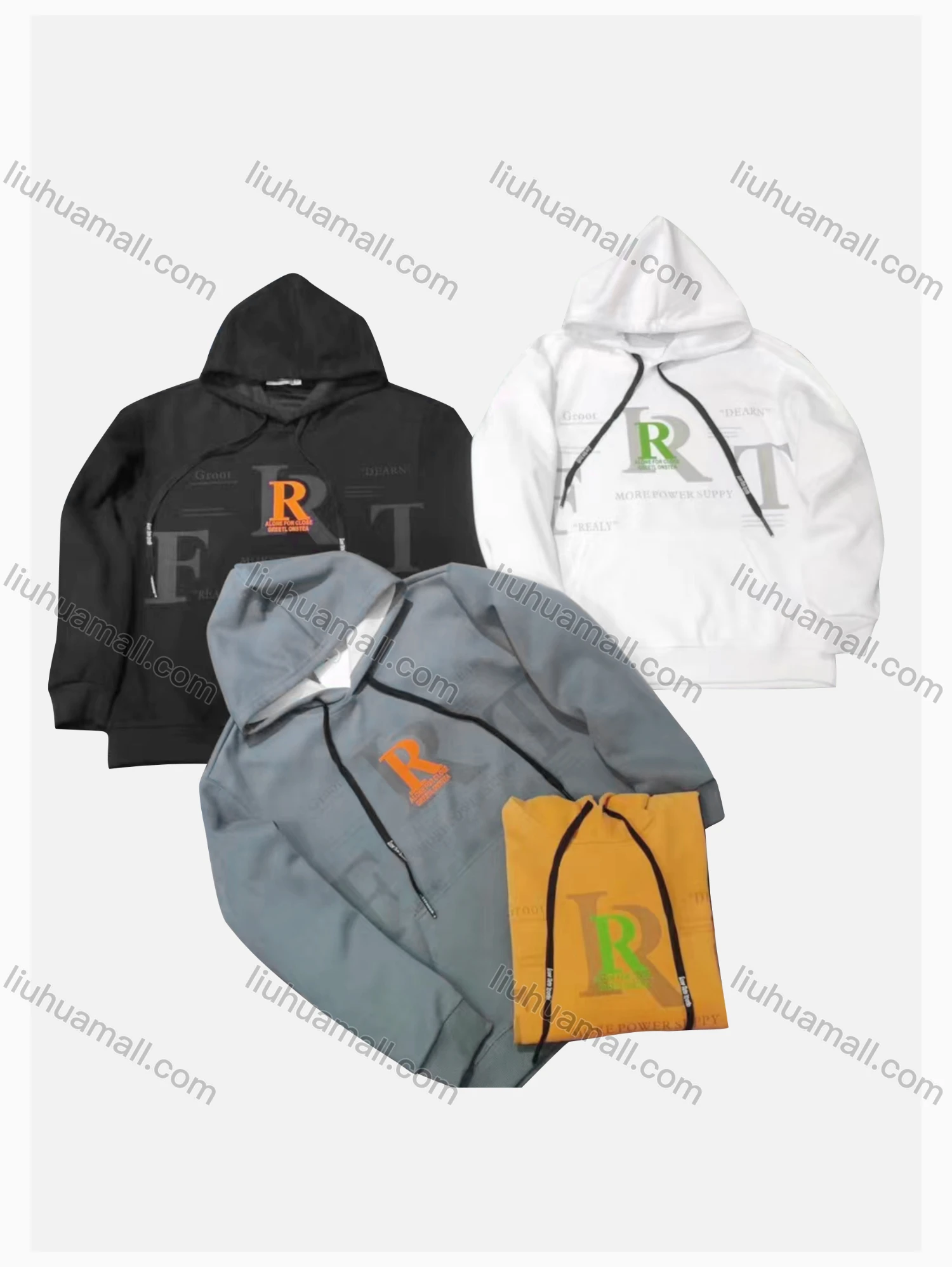 Wholesale Men's Casual Letter Print Drawstring Long Sleeve Kangaroo Pocket Hoodie - Liuhuamall