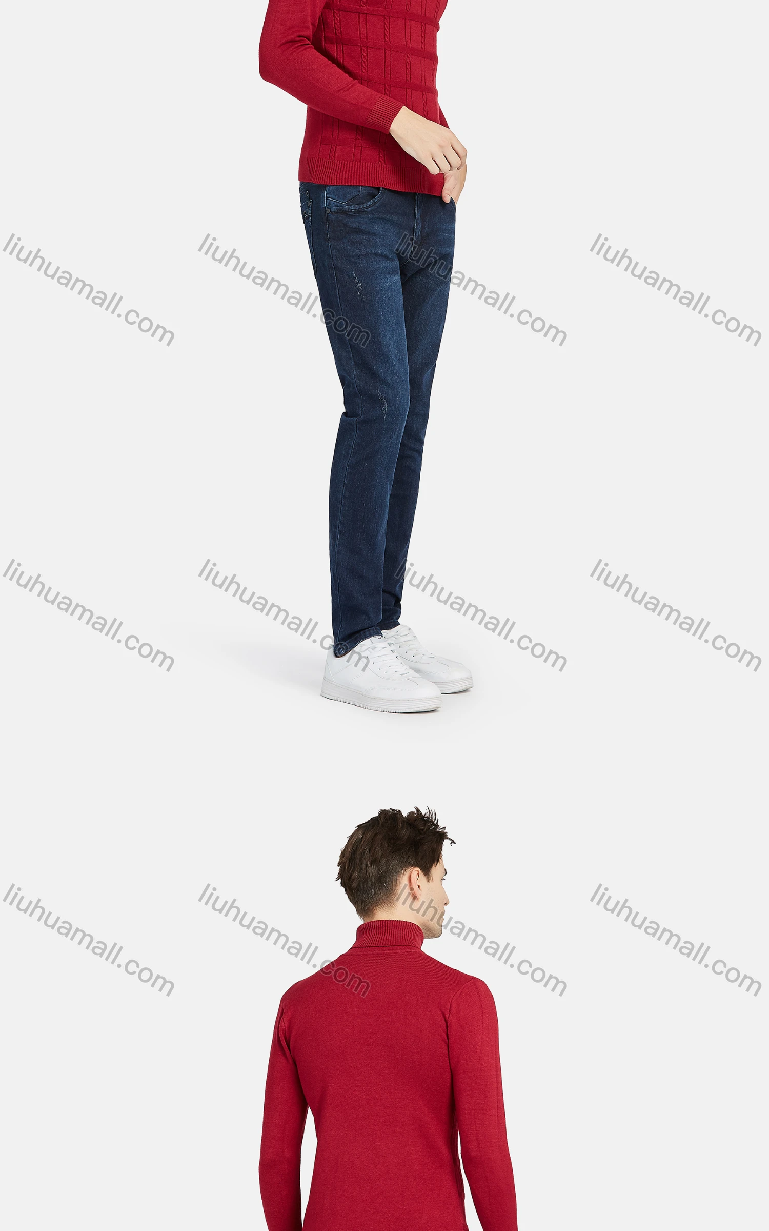 Wholesale Men's Casual Turtleneck Long Sleeve Plaid Texture Knit Sweaters - Liuhuamall