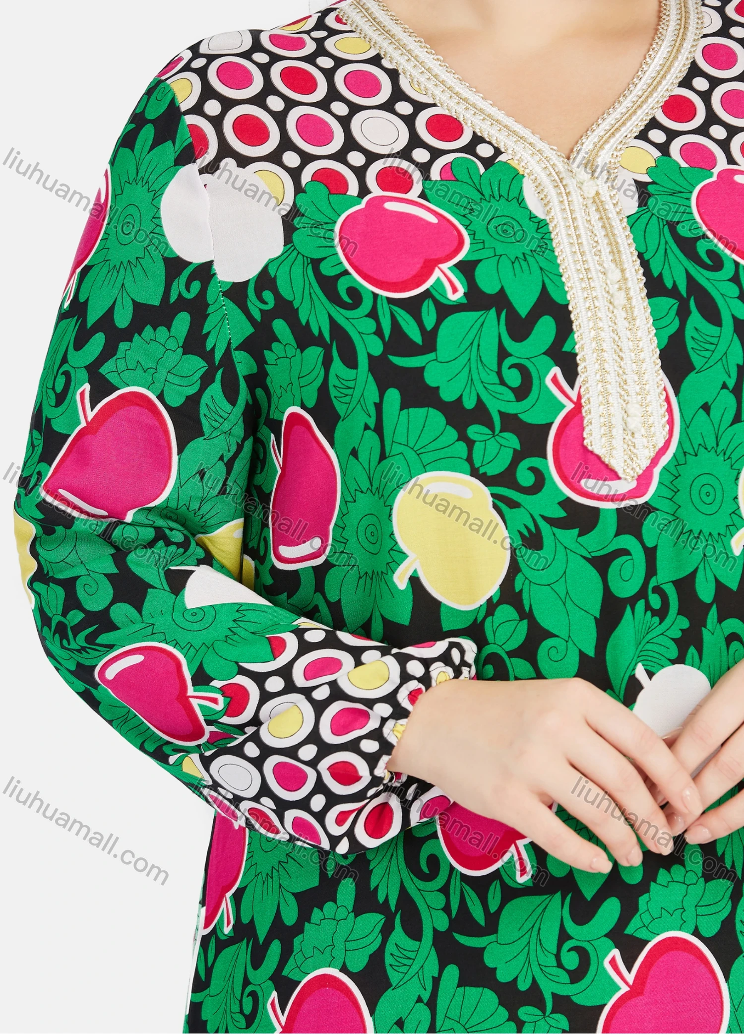 Wholesale Women's Muslim Islamic Long Sleeve Allover Print Embroidery Abaya Dress With Hijab - Liuhuamall