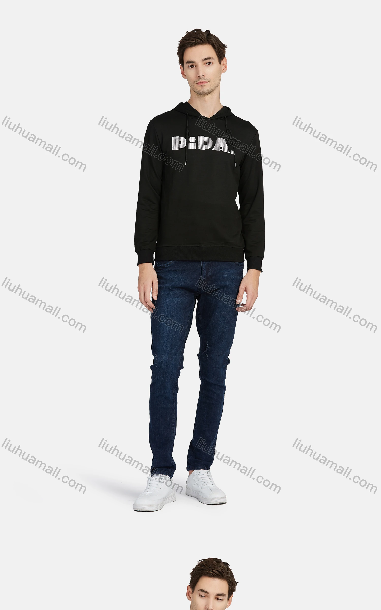 Wholesale Men's Casual Long Sleeve Letter Print Drawstring Hooded Sweatshirts - Liuhuamall