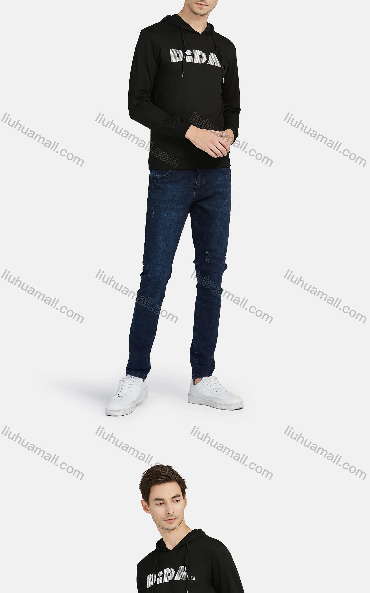 Wholesale Men's Casual Long Sleeve Letter Print Drawstring Hooded Sweatshirts - Liuhuamall