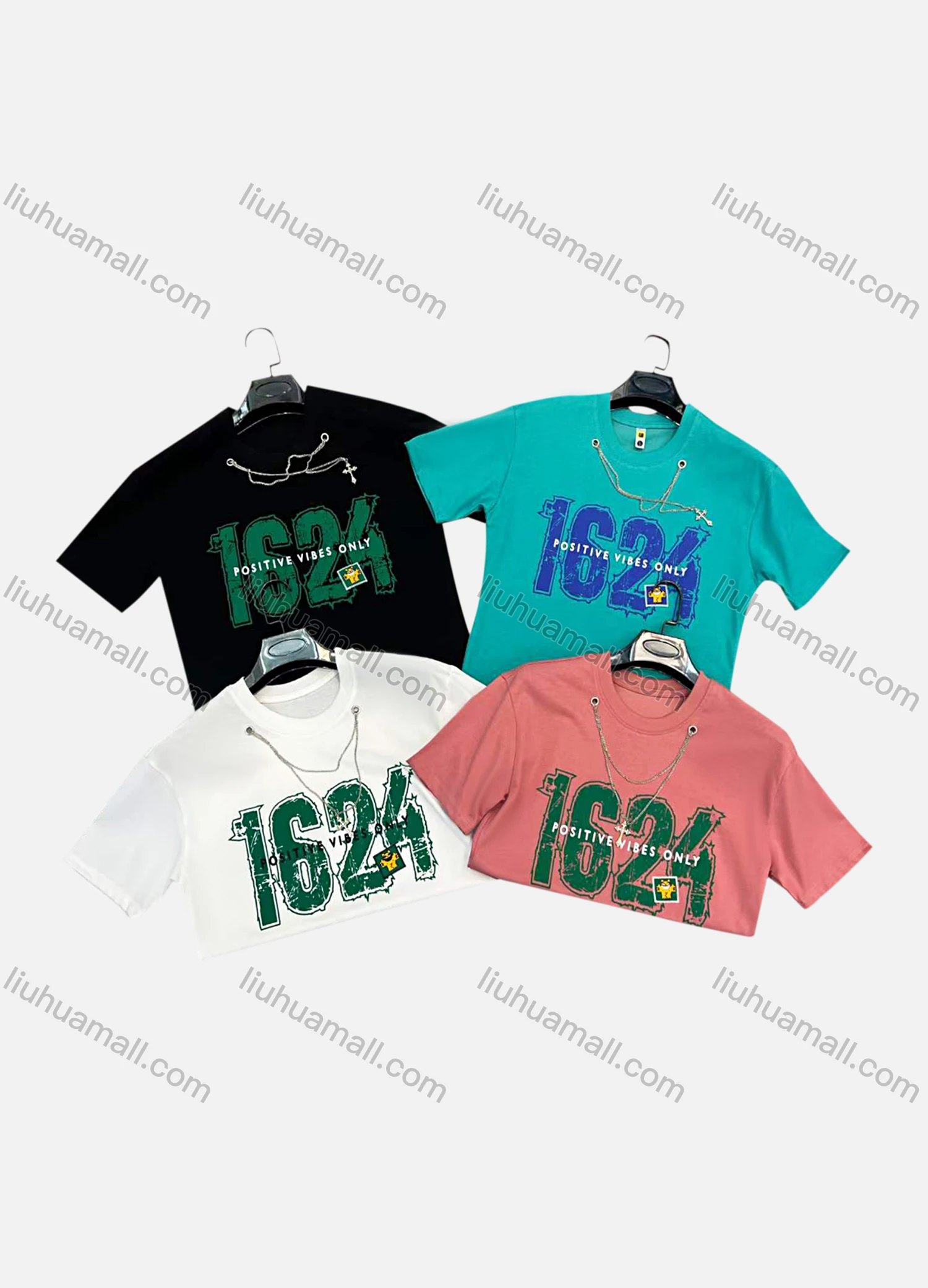 Wholesale Men's Casual Crew Neck Short Sleeve Metal Chain 100%Cotton T-shirt - Liuhuamall