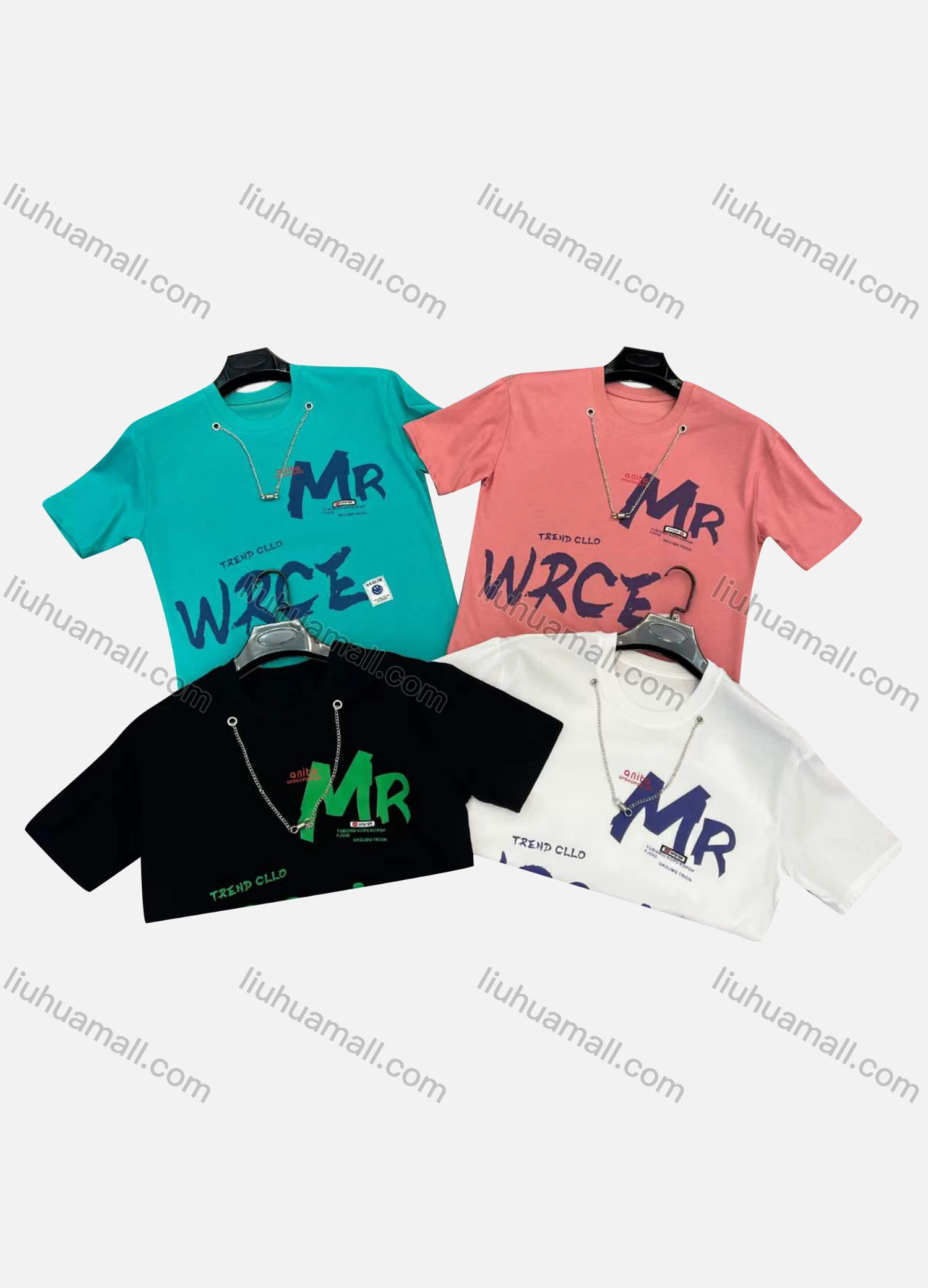 Wholesale Men's Casual Crew Neck Short Sleeve Metal Chain 100%Cotton T-shirt - Liuhuamall