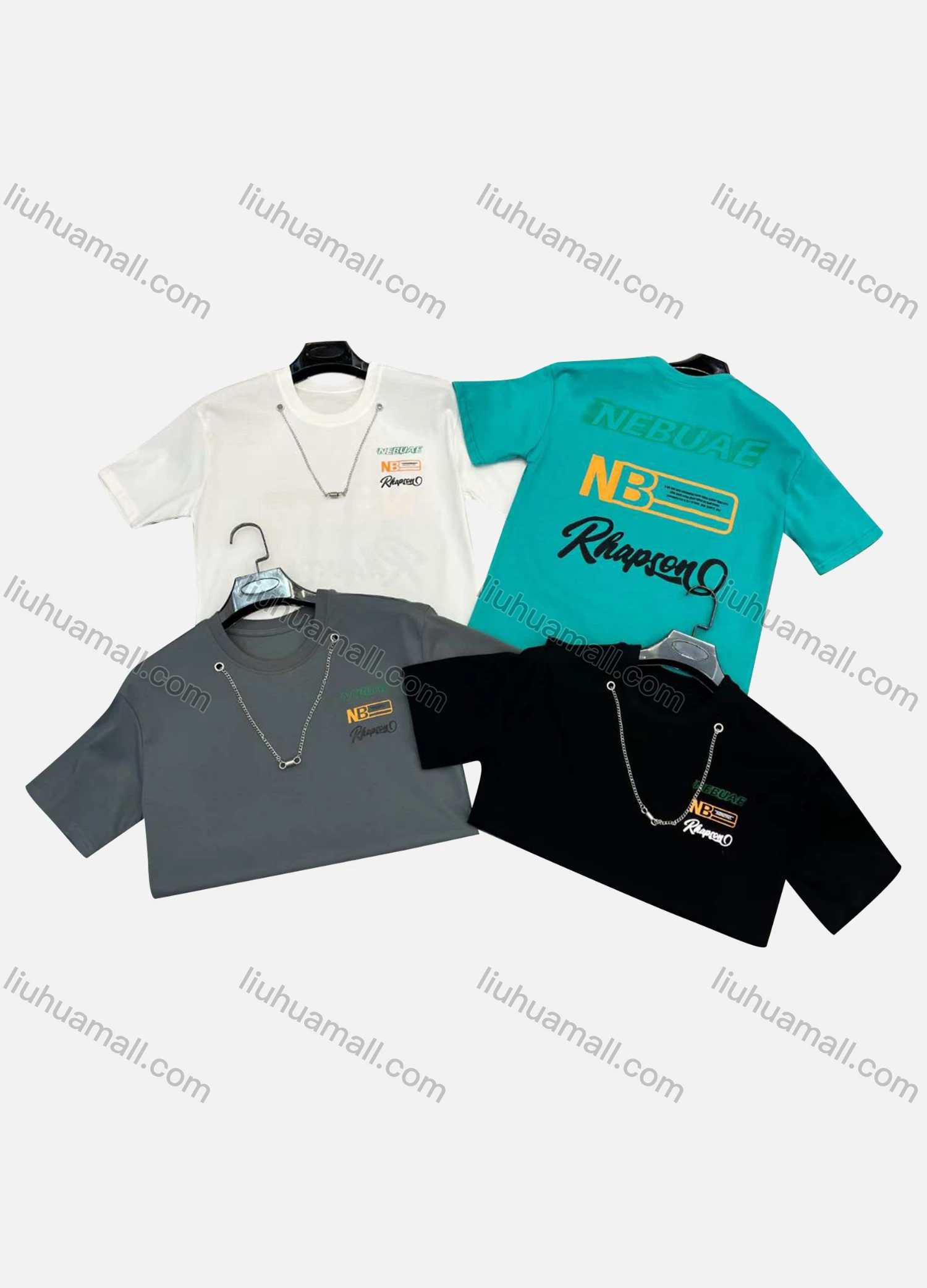 Wholesale Men's Casual Crew Neck Short Sleeve Metal Chain 100%Cotton T-shirt - Liuhuamall