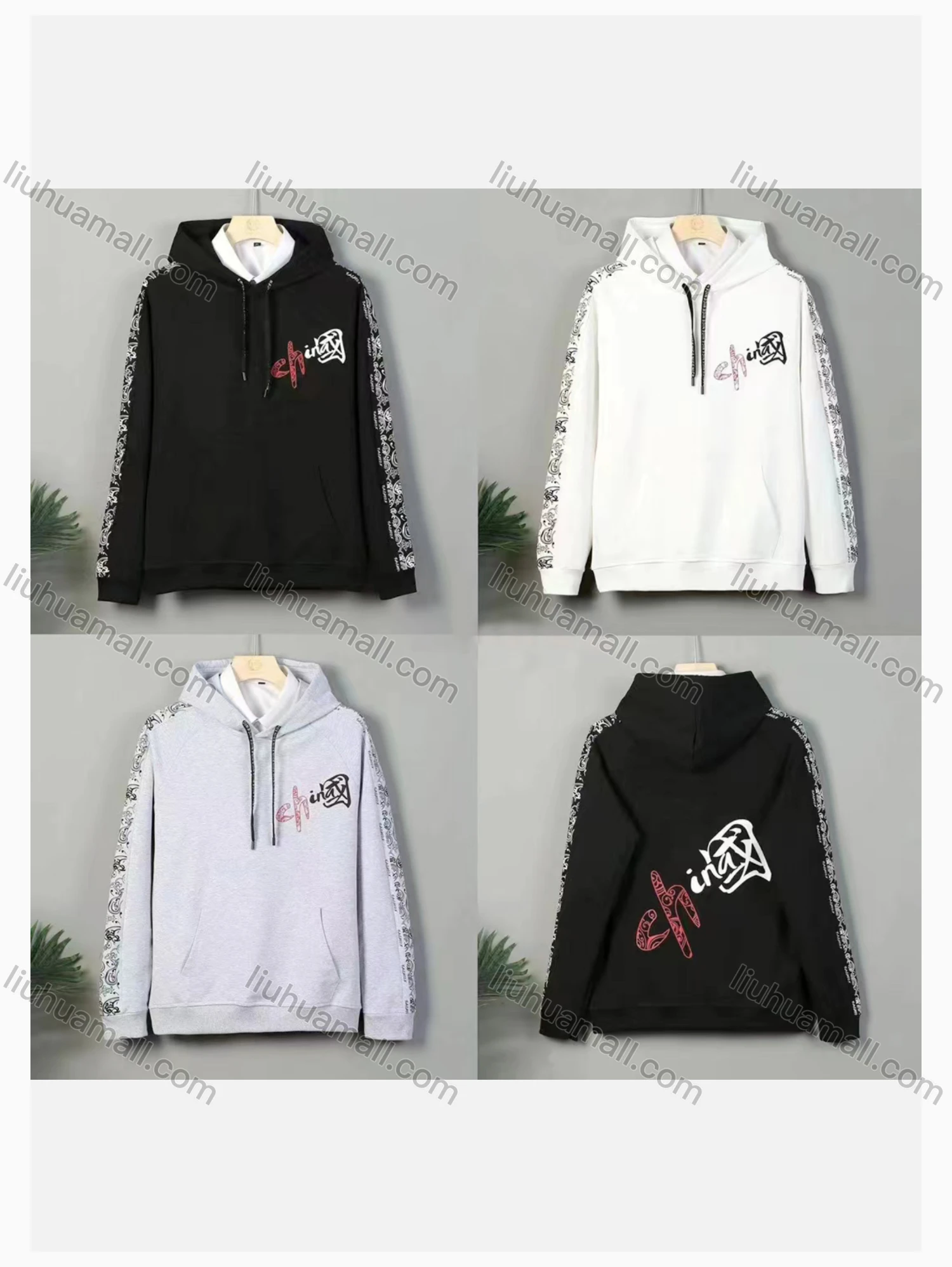 Wholesale Men's Casual Letter Print Drawstring Long Sleeve Kangaroo Pocket Hoodie - Liuhuamall