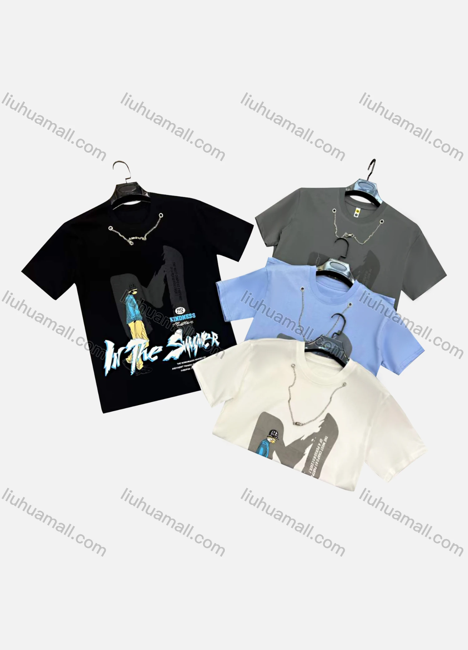 Wholesale Men's Casual Crew Neck Short Sleeve Metal Chain 100%Cotton T-shirt - Liuhuamall