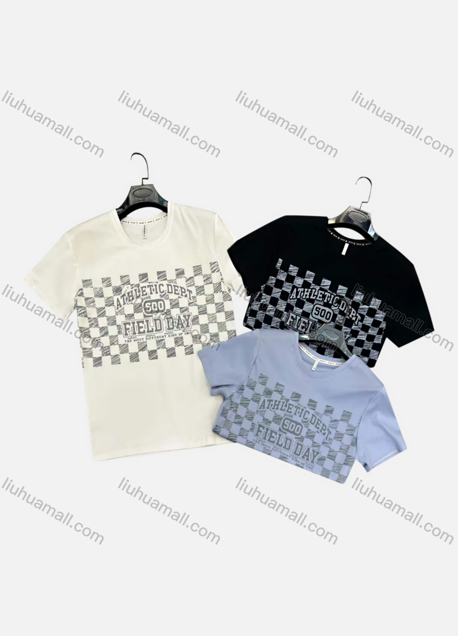 Wholesale Men's Casual Crew Neck Short Sleeve Plaid Print 100%Cotton T-shirt - Liuhuamall