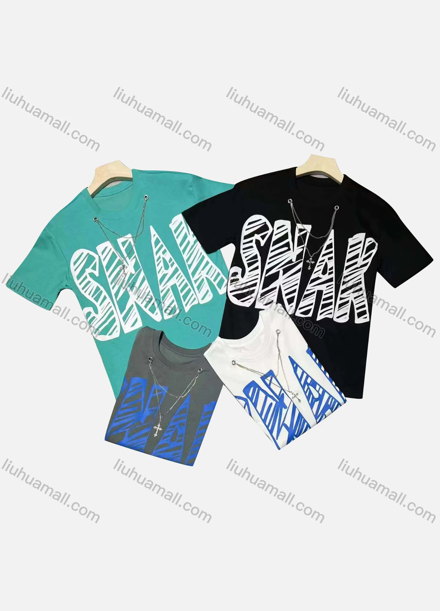 Wholesale Men's Casual Round Neck Metal Chain Letter 100%Cotton T-shirt - Liuhuamall