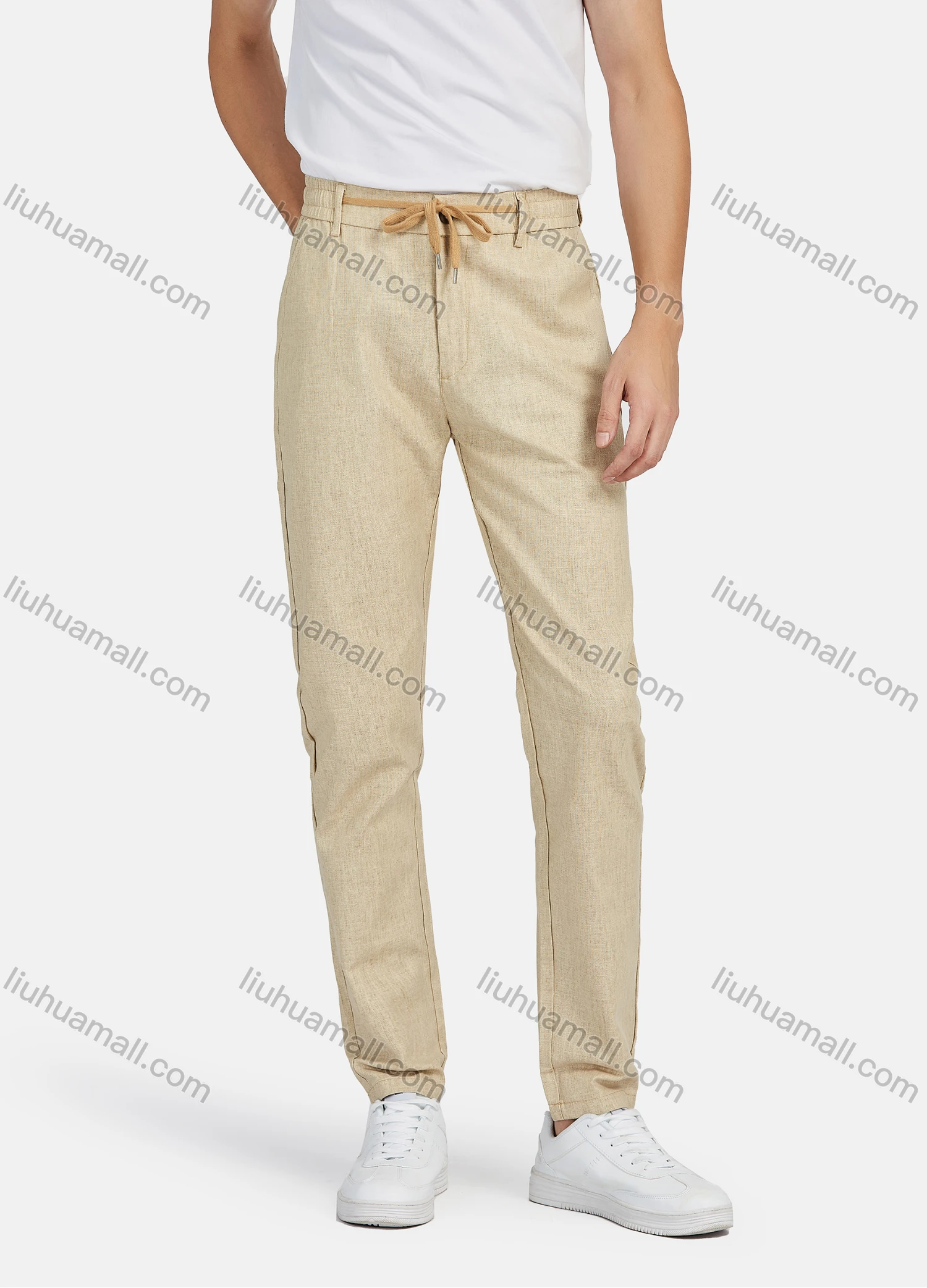Wholesale Men's Linen Button Closure Pockets Drawstring Casual Pant 2013# - Liuhuamall