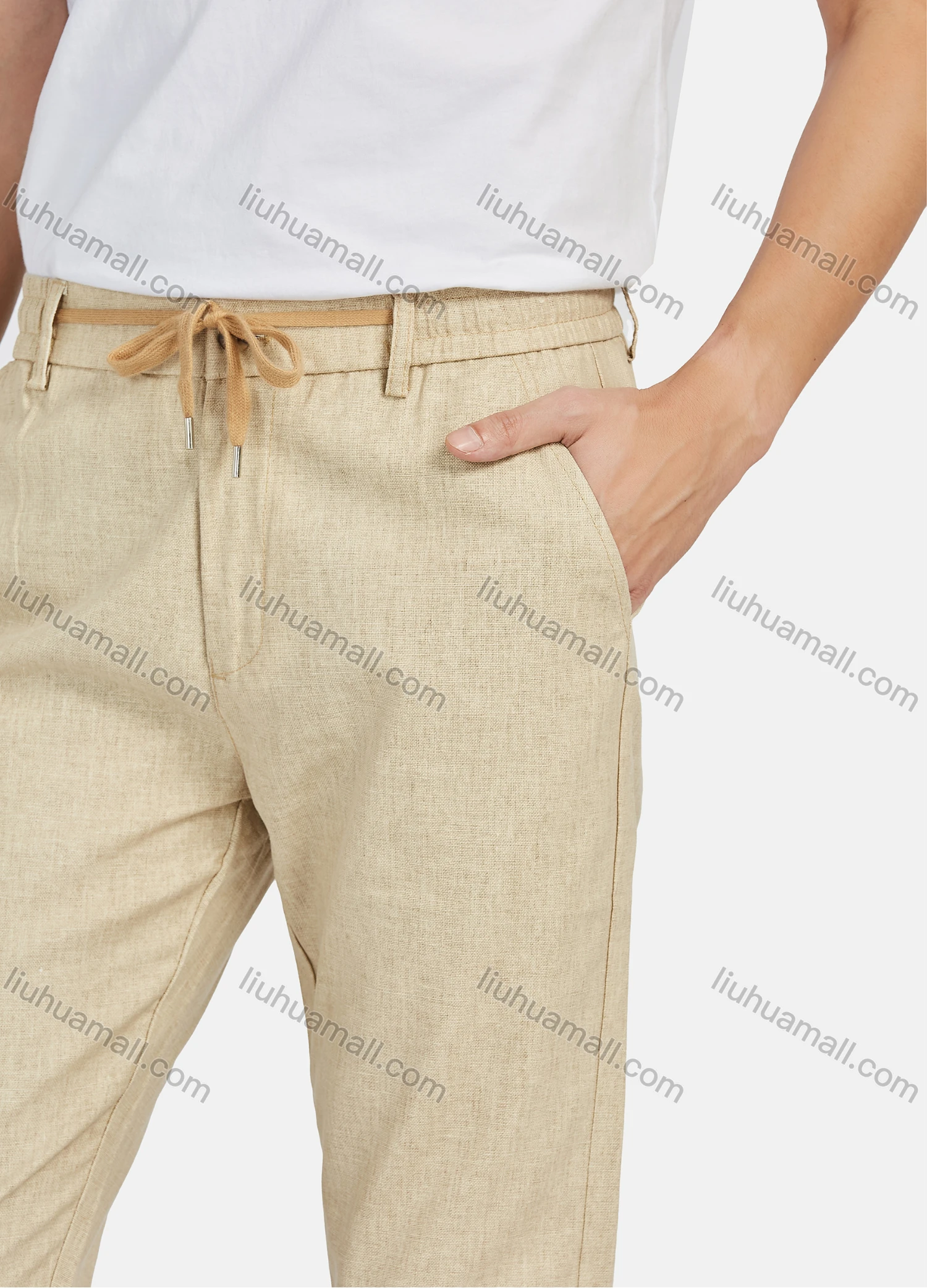 Wholesale Men's Linen Button Closure Pockets Drawstring Casual Pant 2013# - Liuhuamall
