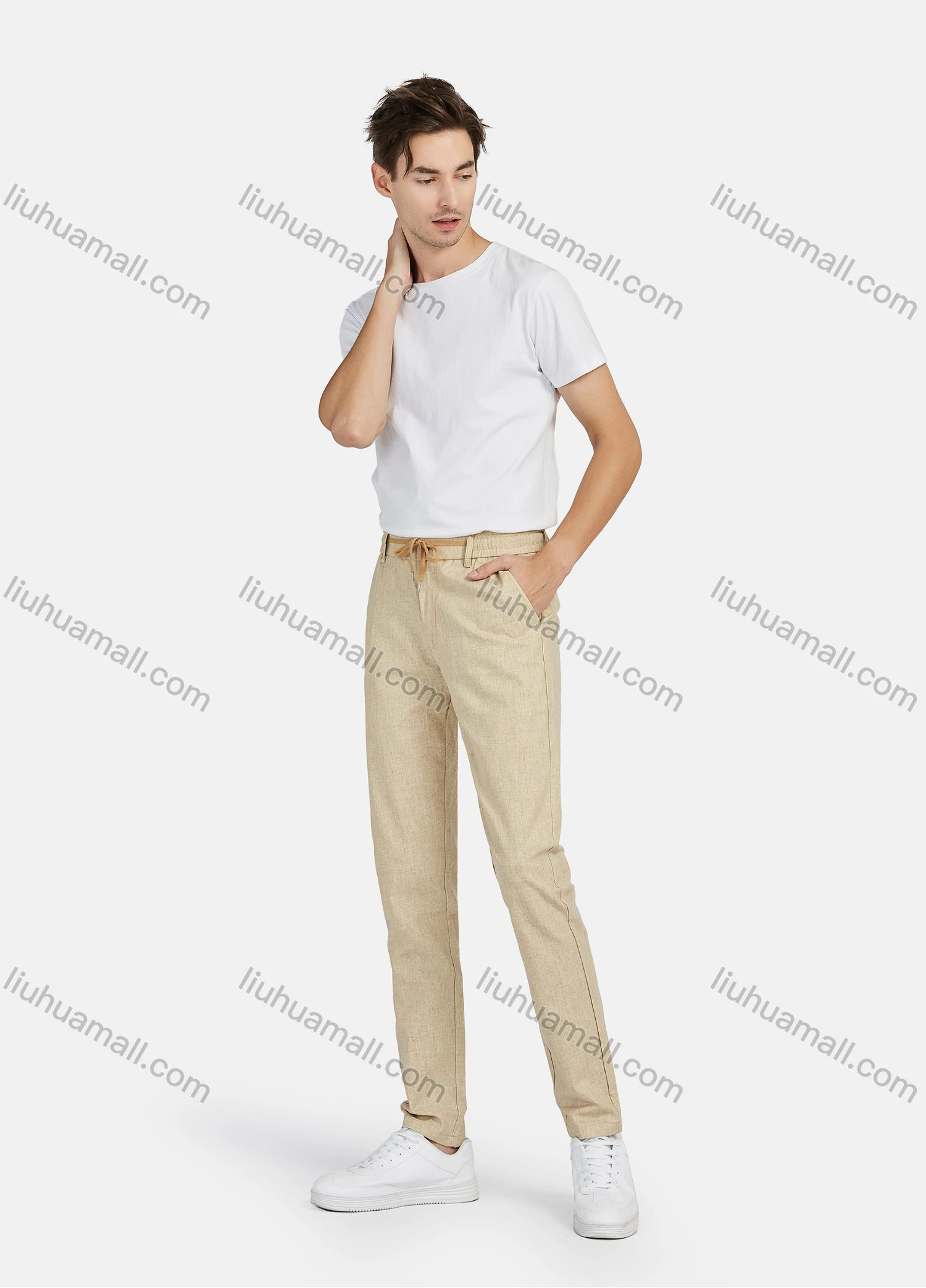 Wholesale Men's Linen Button Closure Pockets Drawstring Casual Pant 2013# - Liuhuamall