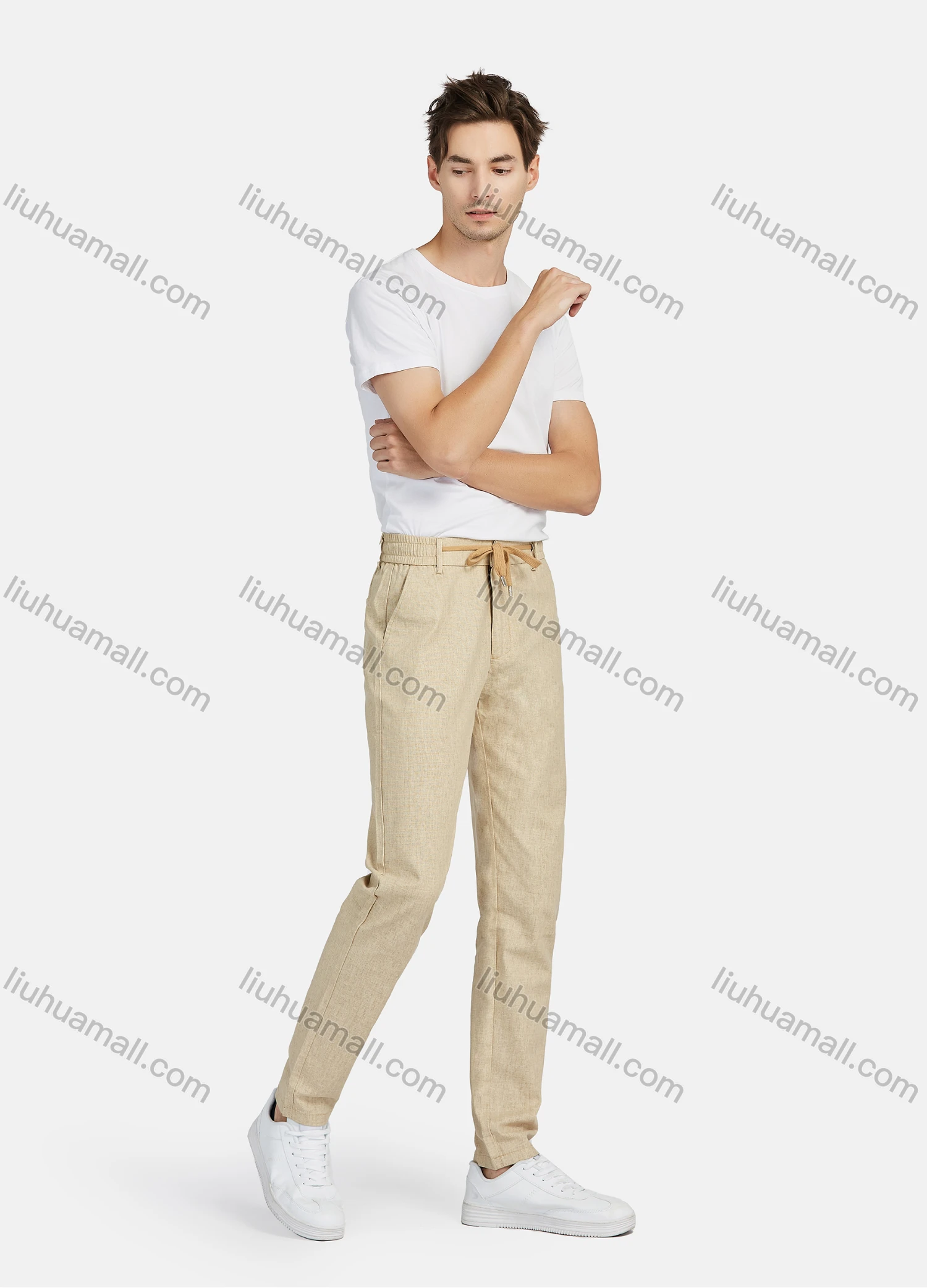 Wholesale Men's Linen Button Closure Pockets Drawstring Casual Pant 2013# - Liuhuamall
