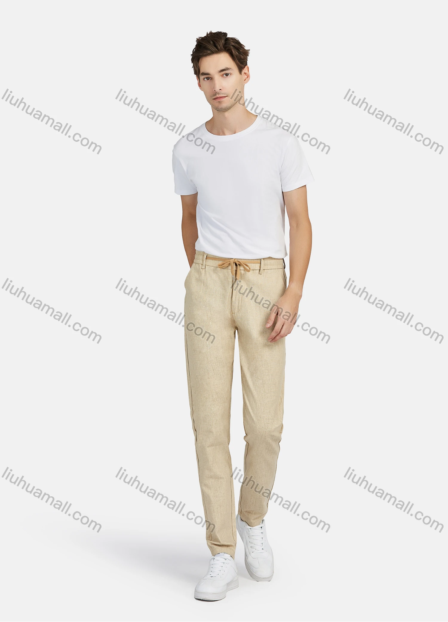 Wholesale Men's Linen Button Closure Pockets Drawstring Casual Pant 2013# - Liuhuamall
