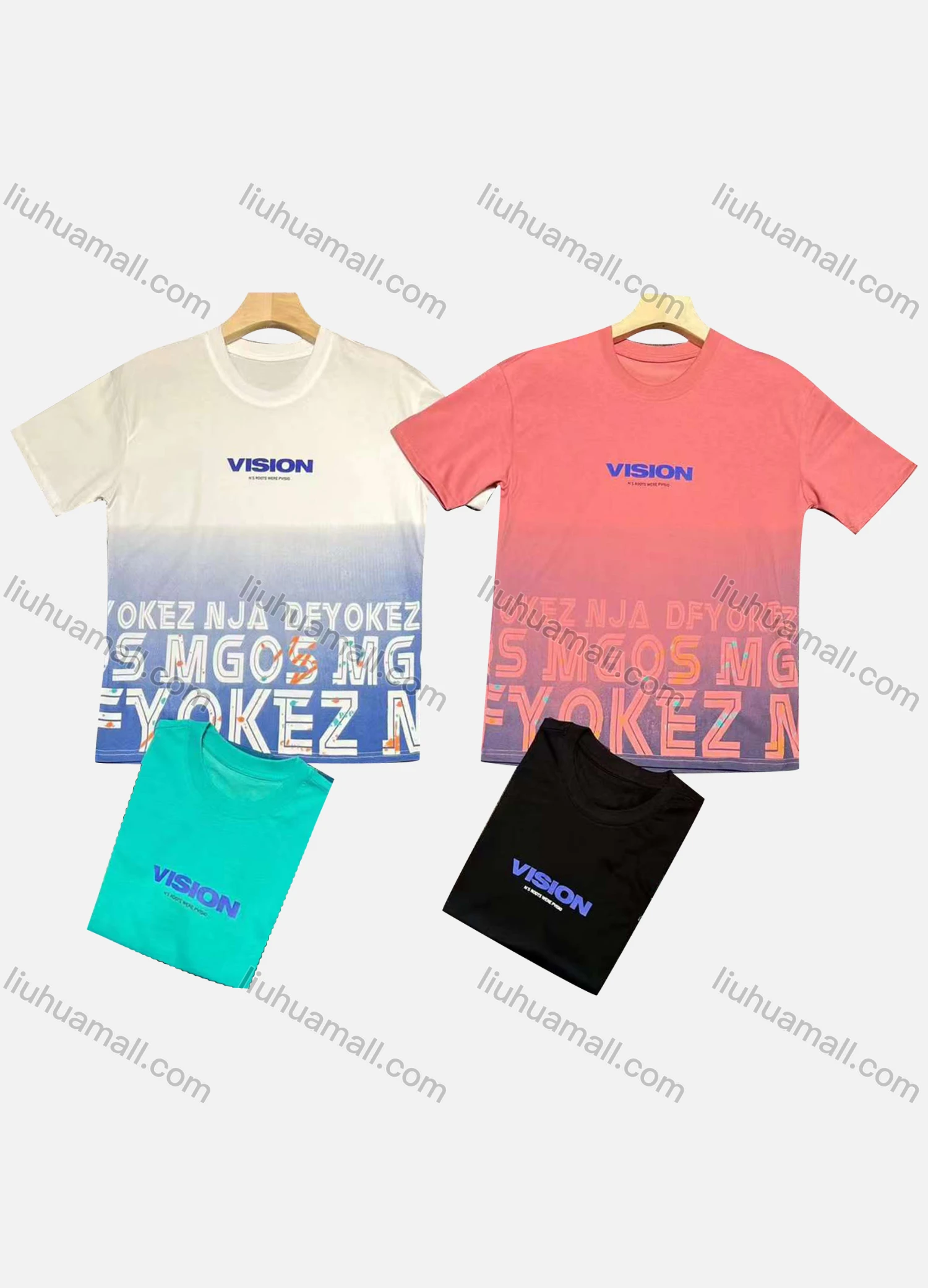 Wholesale Men's Casual Round Neck Metal Chain Letter Ombre 100%Cotton T-shirt - Liuhuamall