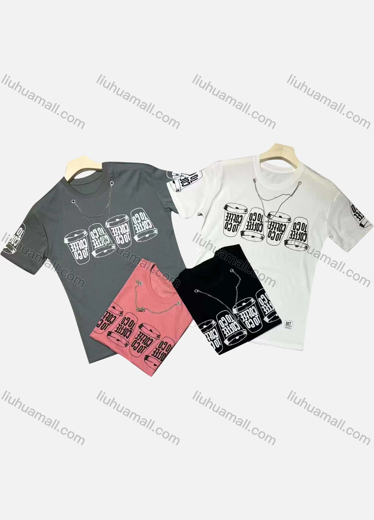 Wholesale Men's Casual Round Neck Short Sleeve Graphic Metal Chain 100%Cotton T-shirt - Liuhuamall