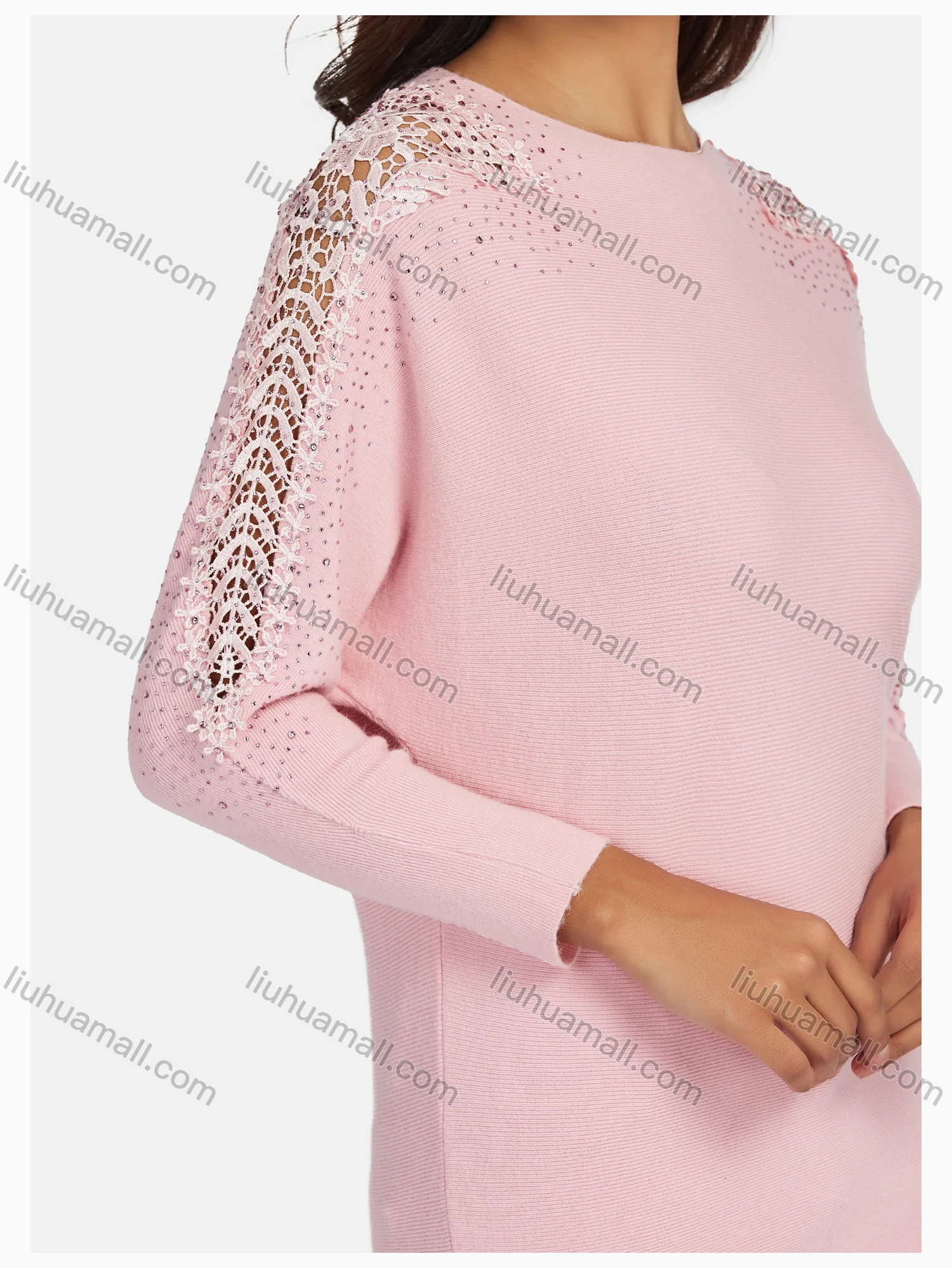 Wholesale Women's Casual Round Neck Long Sleeve Hollow Out Rhinestone Pain Top - Liuhuamall