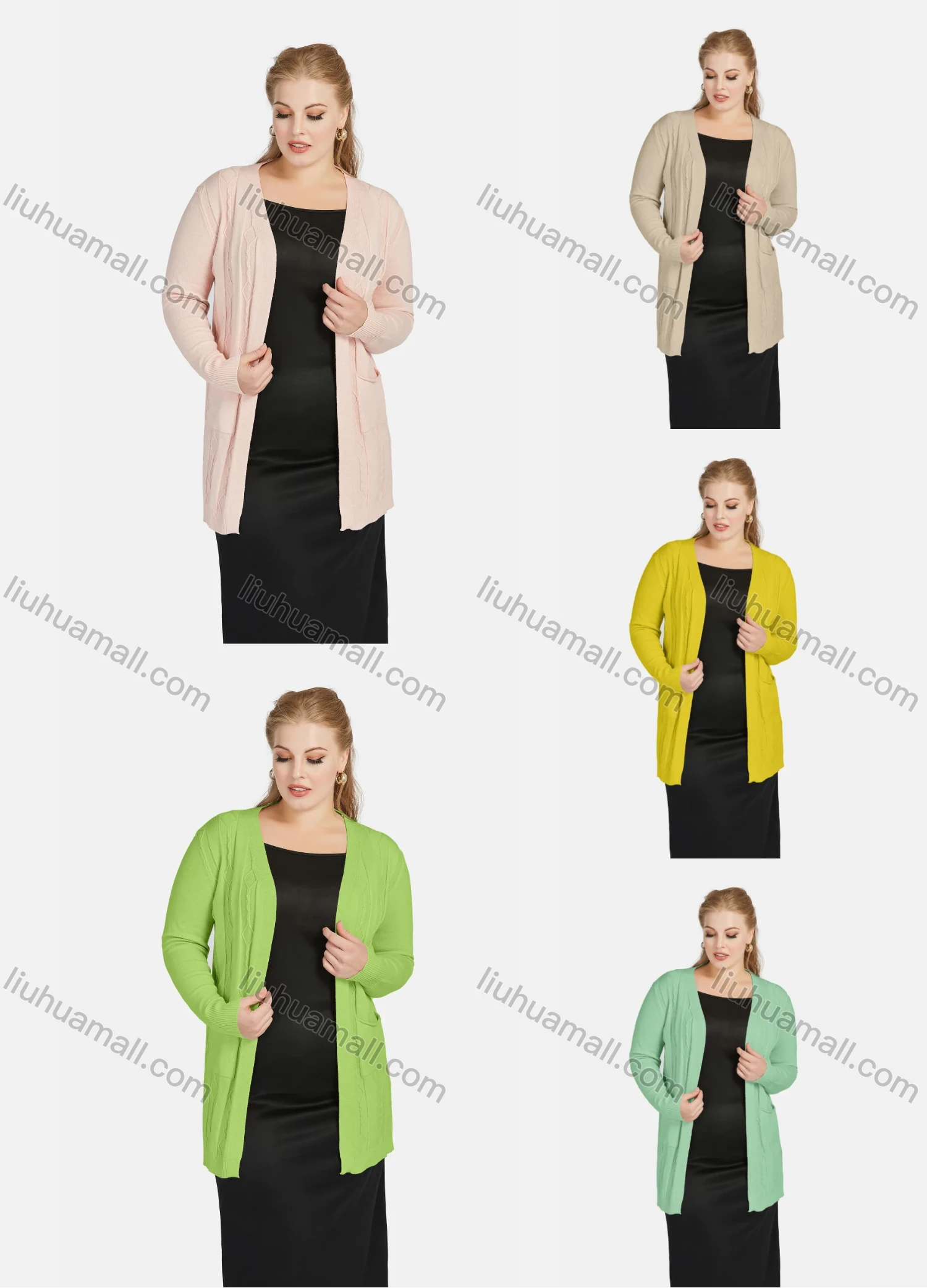 Wholesale Women's Casual Long Sleeve Pockets Knitted Plain Cardigan - Liuhuamall