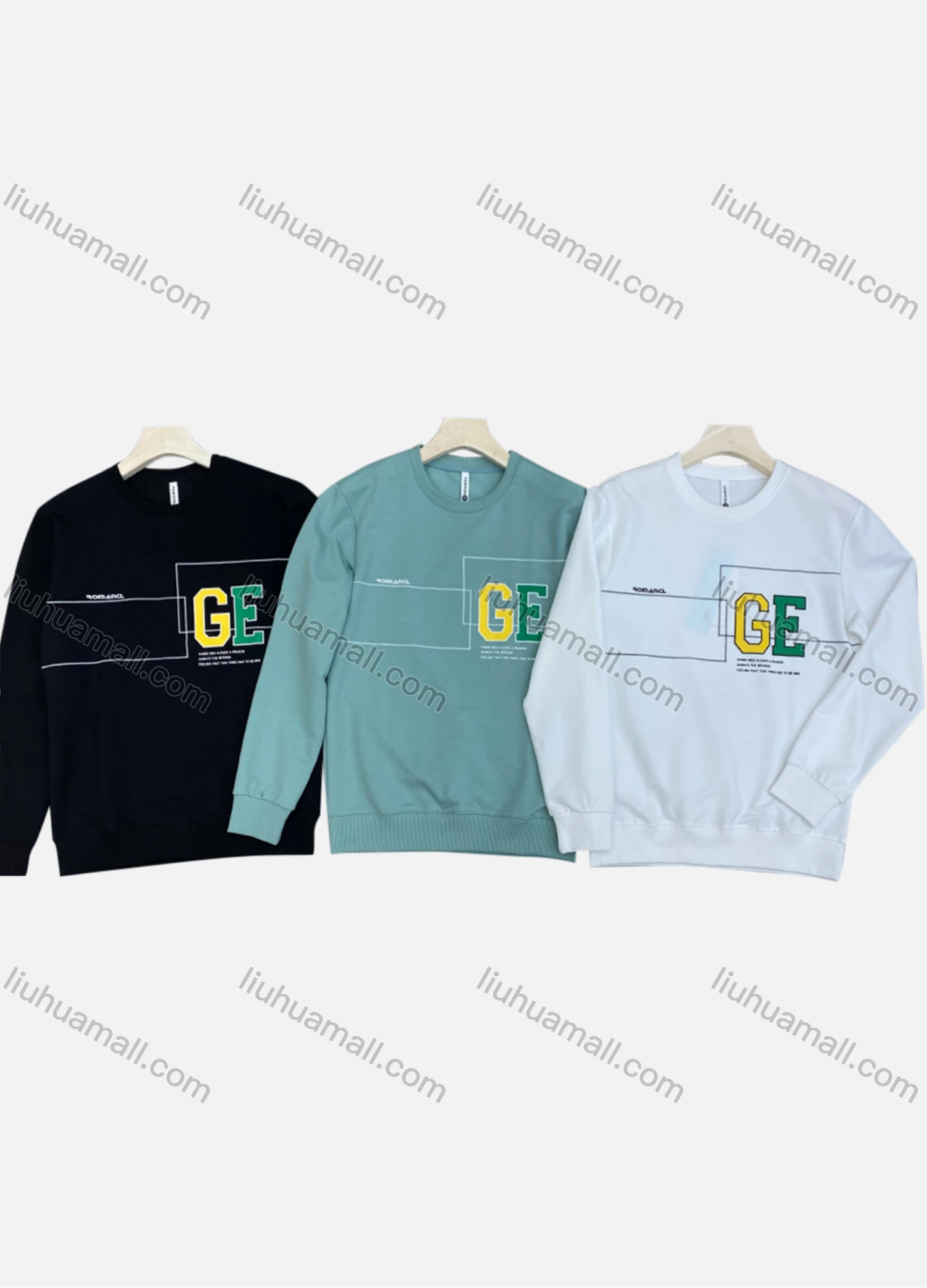 Wholesale Men's Casual Crew Neck Long Sleeve Letter Print Pullover Sweatshirts - Liuhuamall
