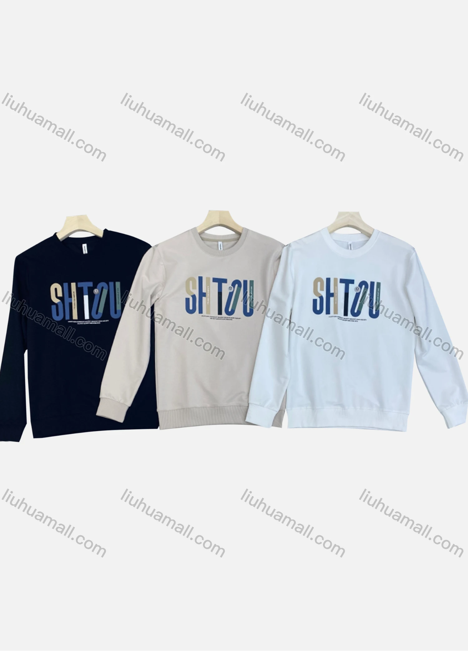 Wholesale Men's Casual Crew Neck Long Sleeve Letter Print Pullover Sweatshirts - Liuhuamall