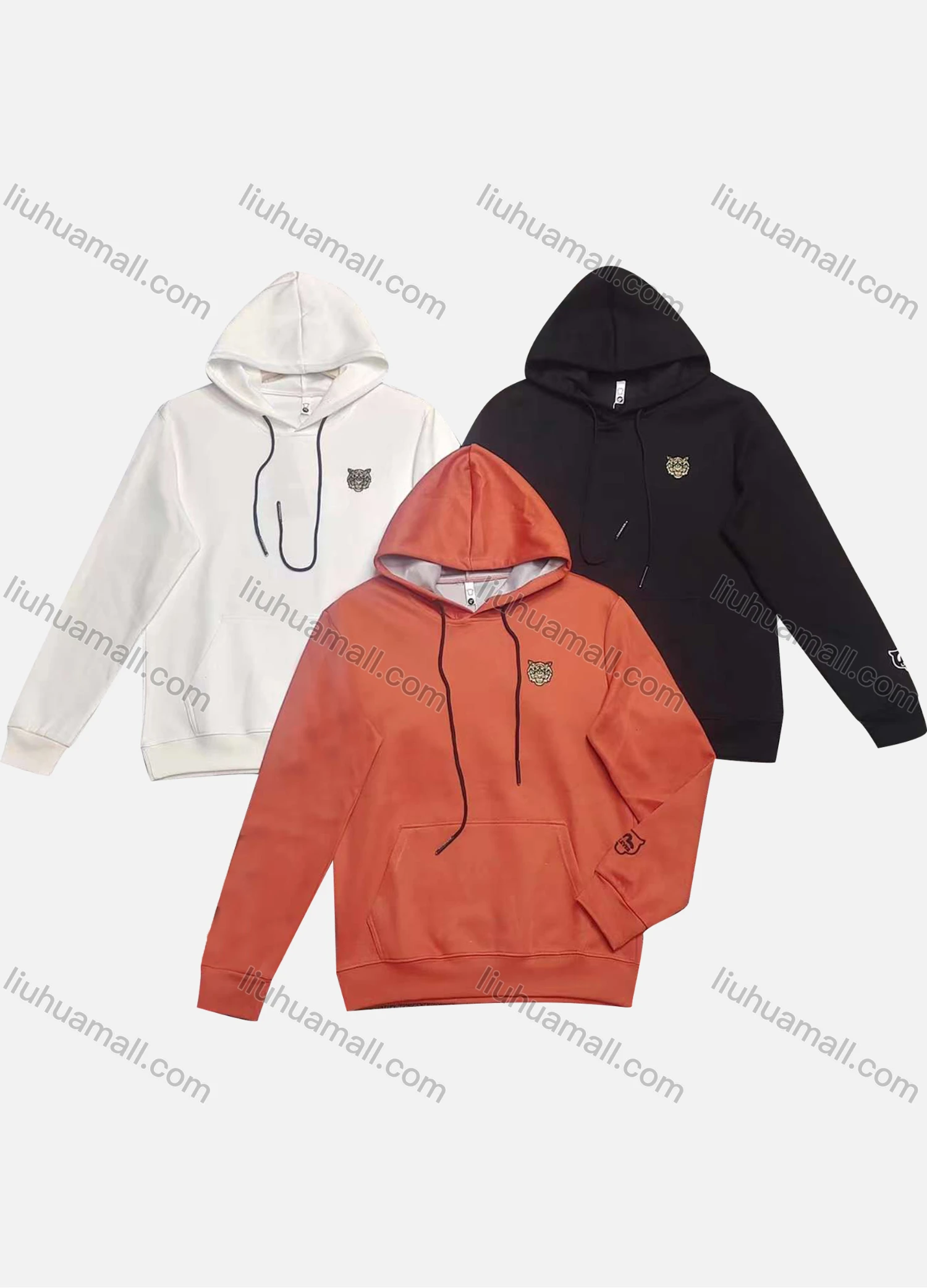 Wholesale Men's Casual Plain Tiger Label 100% Cotton Drawstring Long Sleeve Kangaroo Pocket Hoodie - Liuhuamall
