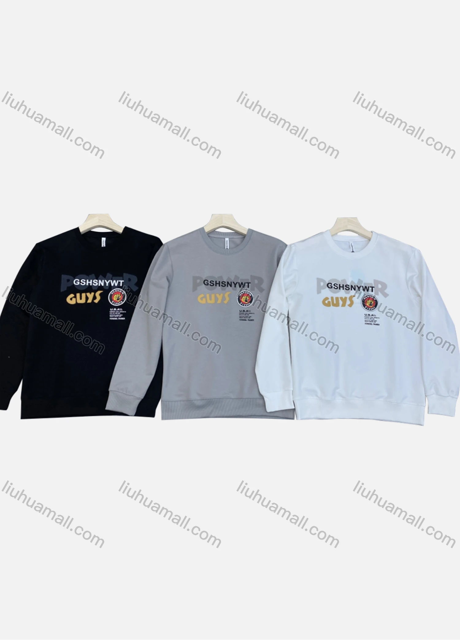 Wholesale Men's Casual Crew Neck Long Sleeve Letter Graphic Pullover Sweatshirts - Liuhuamall