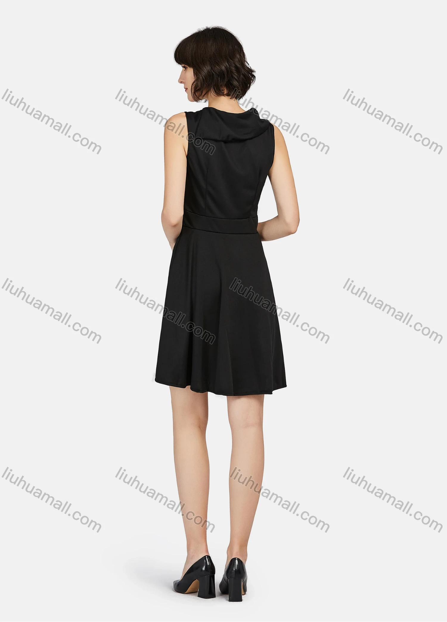 Wholesale Women's Elegant Crew Neck Sleeveless Rhinestone Button Decor Plain Tank Evening Short Dress - Liuhuamall