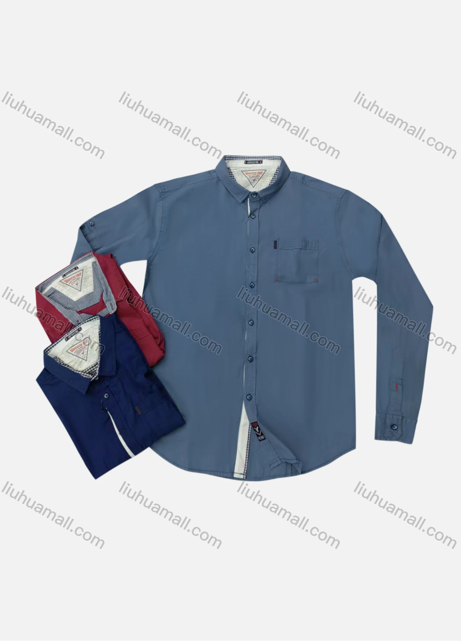 Wholesale Men's Causal Collared Long Sleeve Button Down Plain Shirt - Liuhuamall