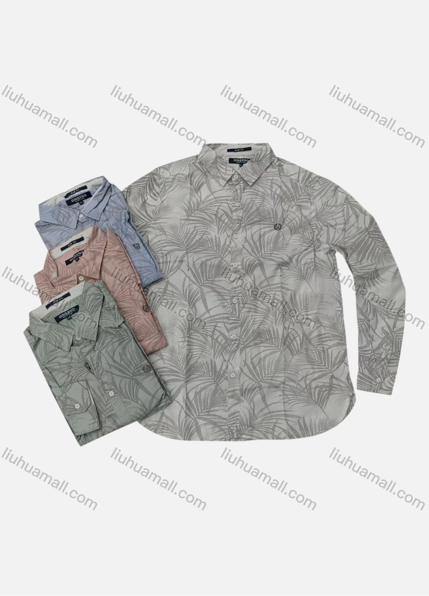 Wholesale Men's Causal Collared Long Sleeve Button Down Leaf Print Shirt - Liuhuamall