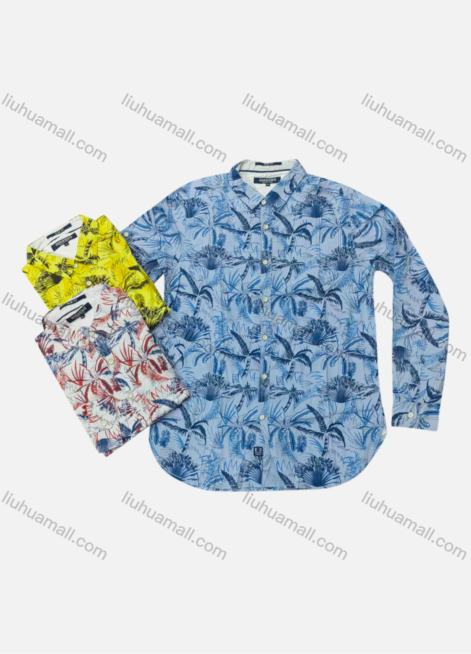 Wholesale Men's Causal Collared Long Sleeve Button Down Tropical Print Shirt - Liuhuamall