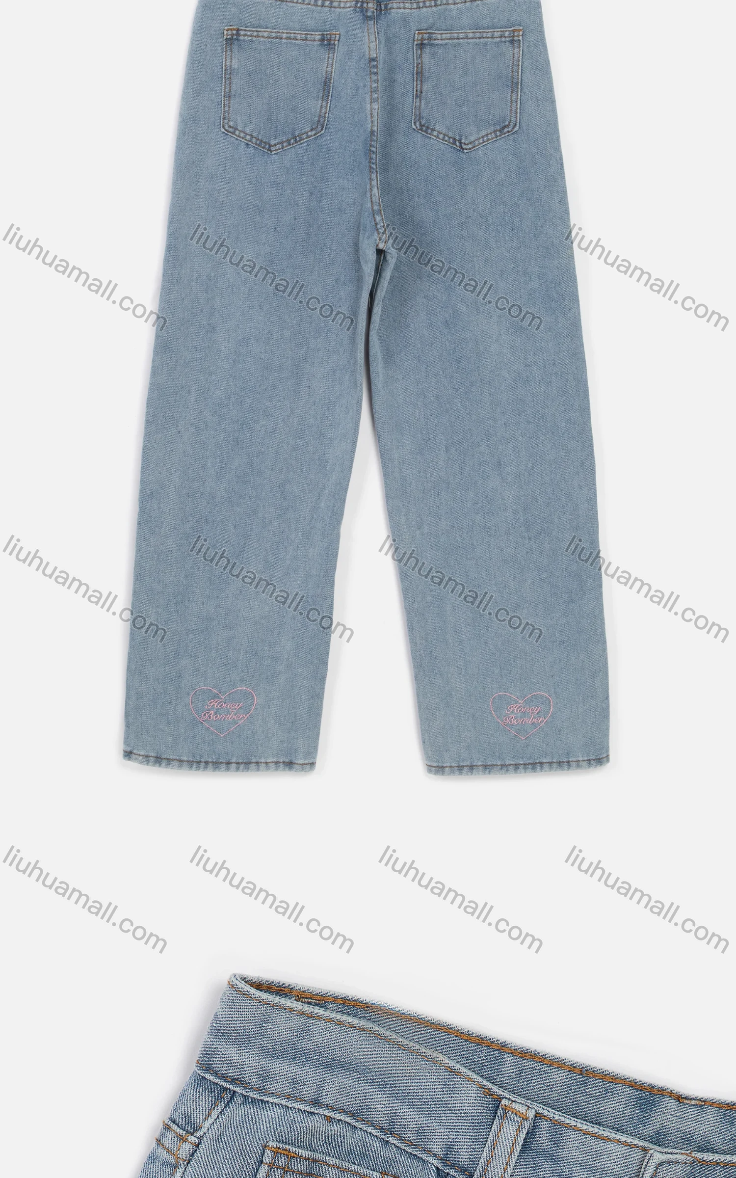 Wholesale Women's Fashion Button Front Embroidery Heart Graphic Straight Leg Jean - Liuhuamall