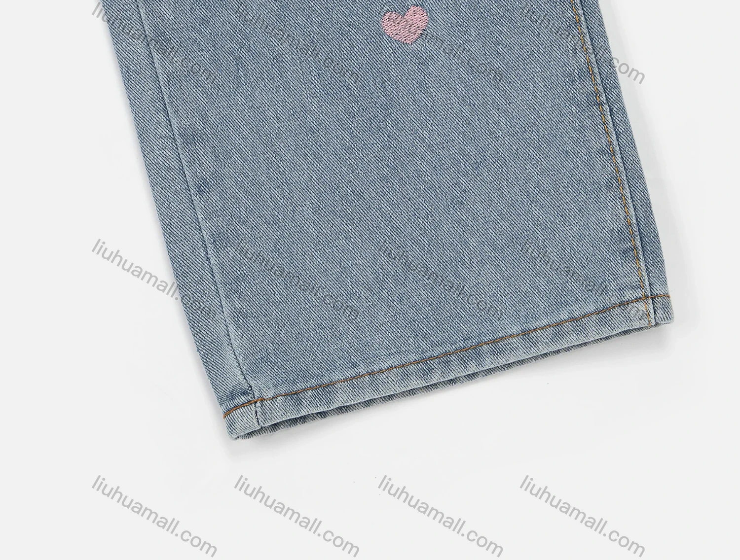 Wholesale Women's Fashion Button Front Embroidery Heart Graphic Straight Leg Jean - Liuhuamall