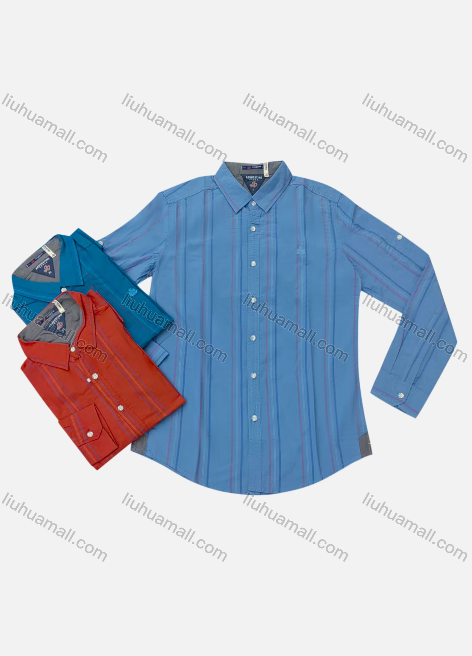 Wholesale Men's Causal Collared Long Sleeve Button Down Striped Shirt - Liuhuamall