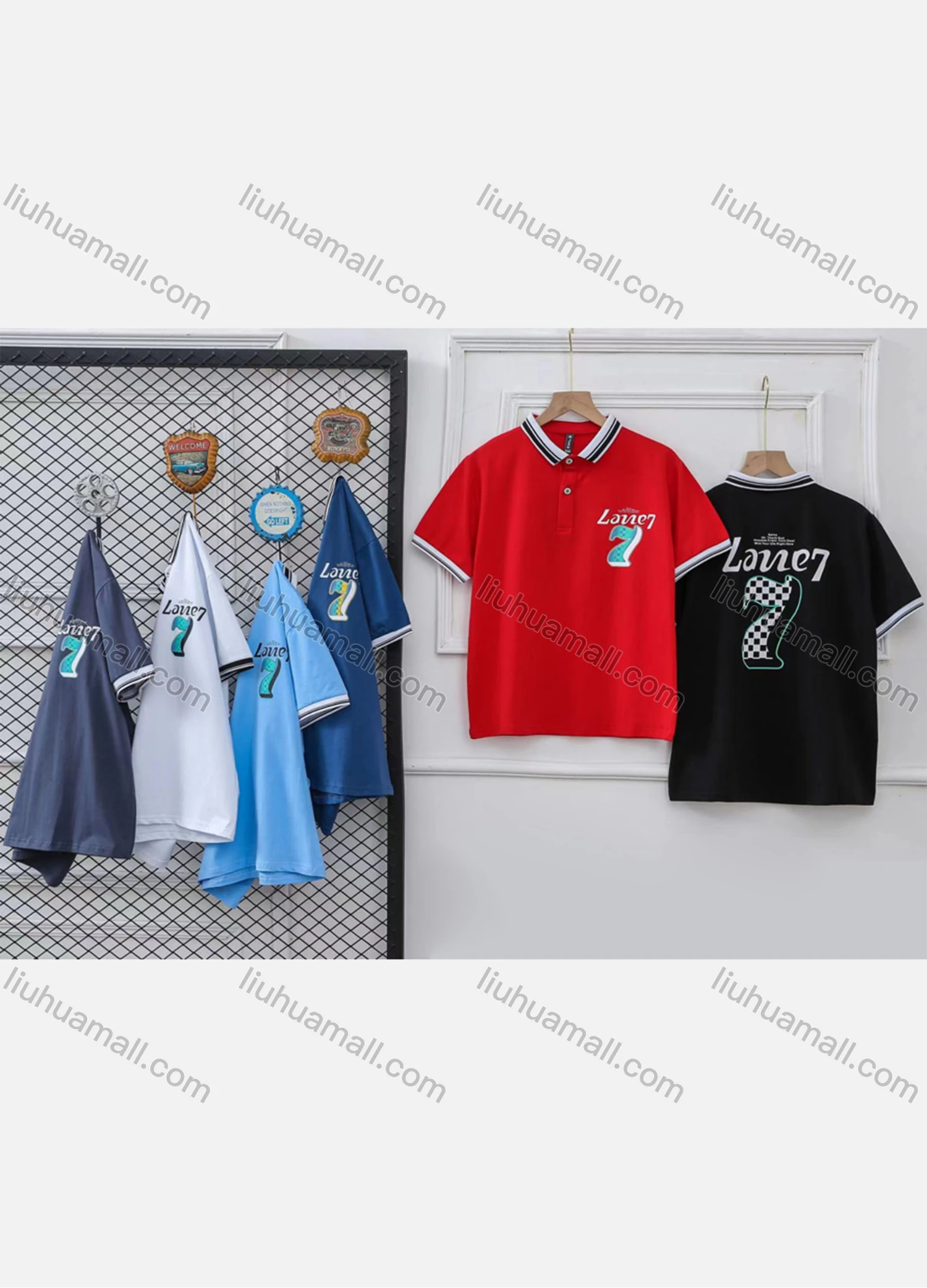 Wholesale Boy's Casual Letter & Number Print Striped Trim Short Sleeve Polo Shirt - Liuhuamall