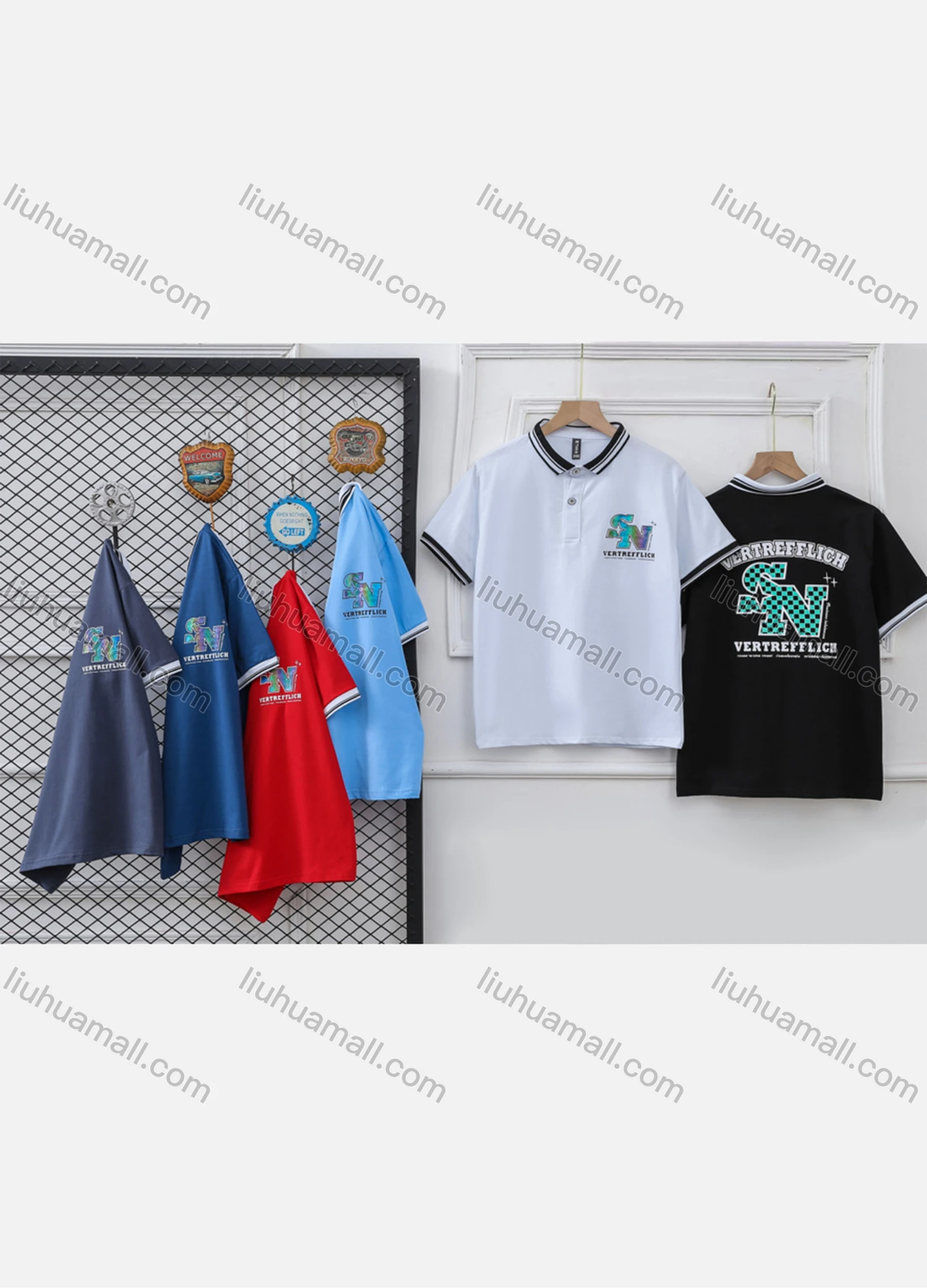 Wholesale Boy's Casual Letter Print Striped Trim Short Sleeve Polo Shirt - Liuhuamall