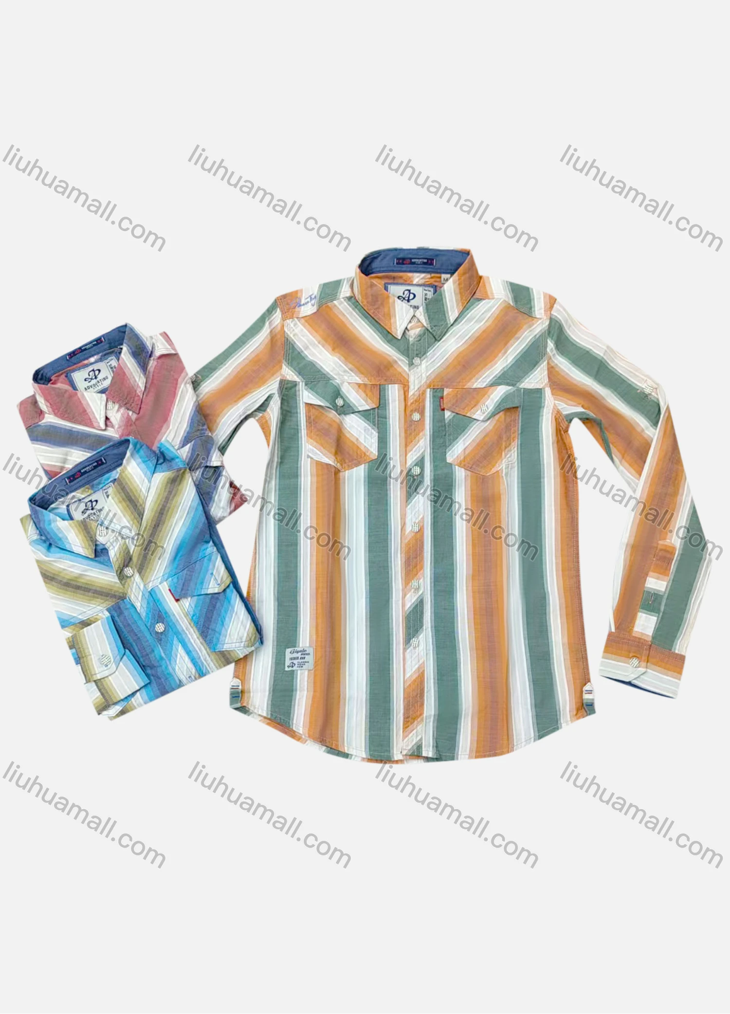 Wholesale Men's Causal Collared Long Sleeve Button Down Striped Shirt - Liuhuamall