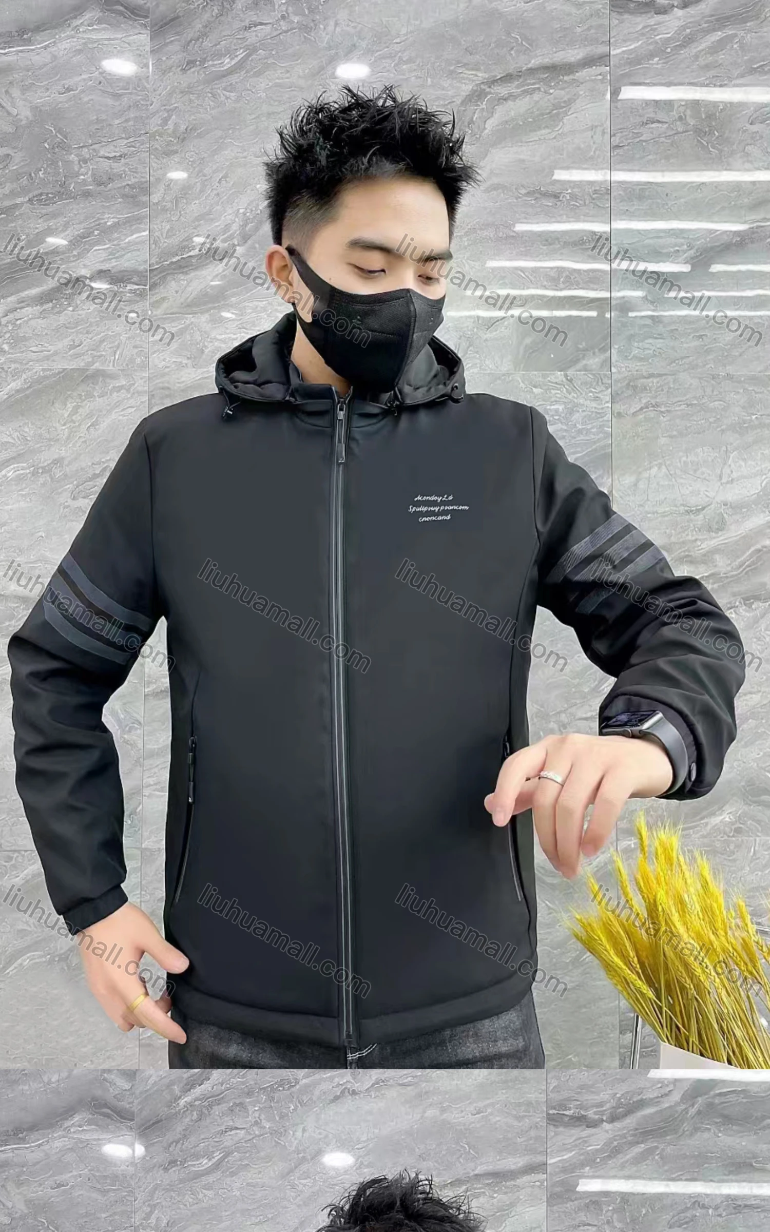 Wholesale Men's Casual Hooded Long Sleeve Zipper Pockets Striped Jacket - Liuhuamall