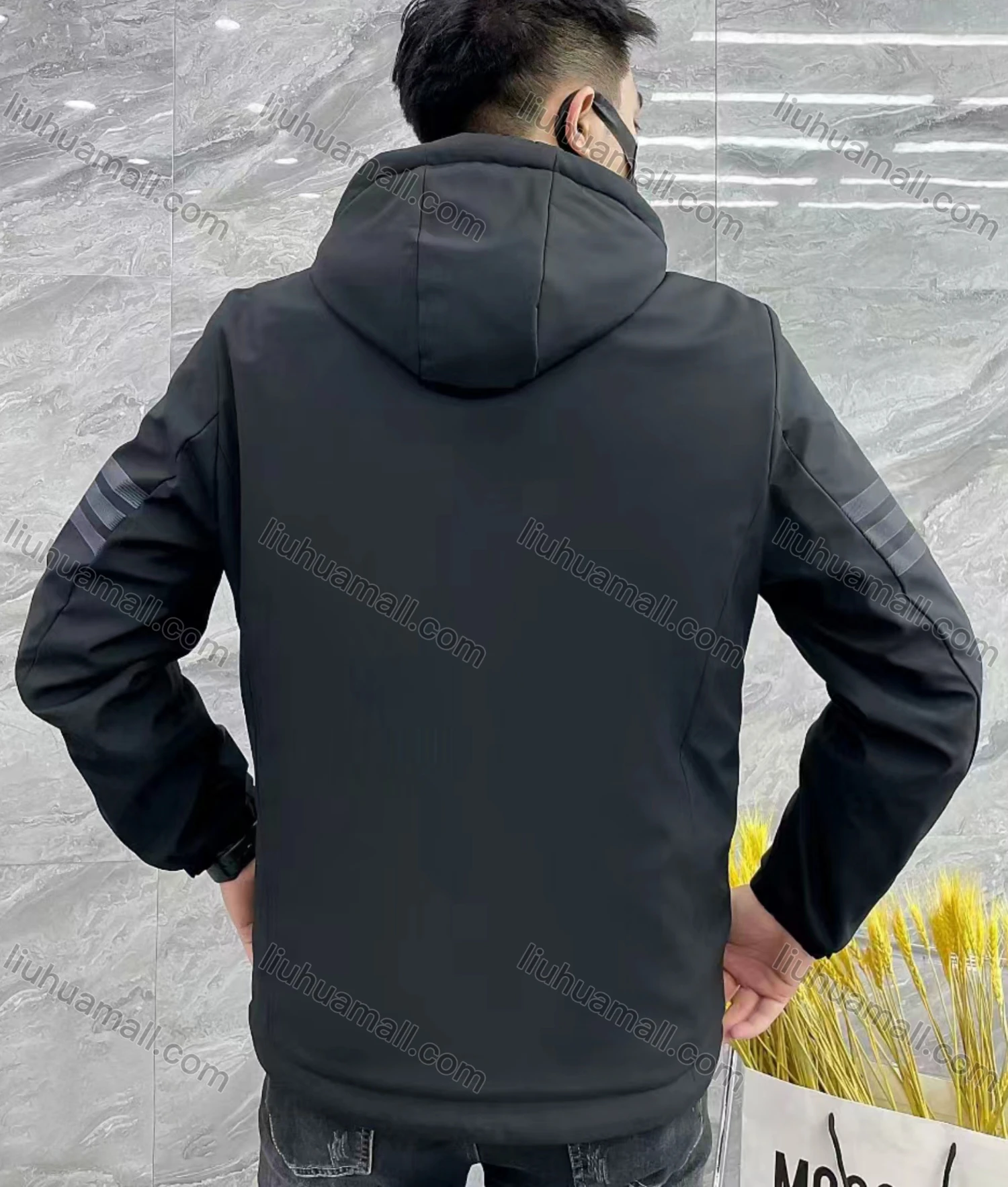 Wholesale Men's Casual Hooded Long Sleeve Zipper Pockets Striped Jacket - Liuhuamall