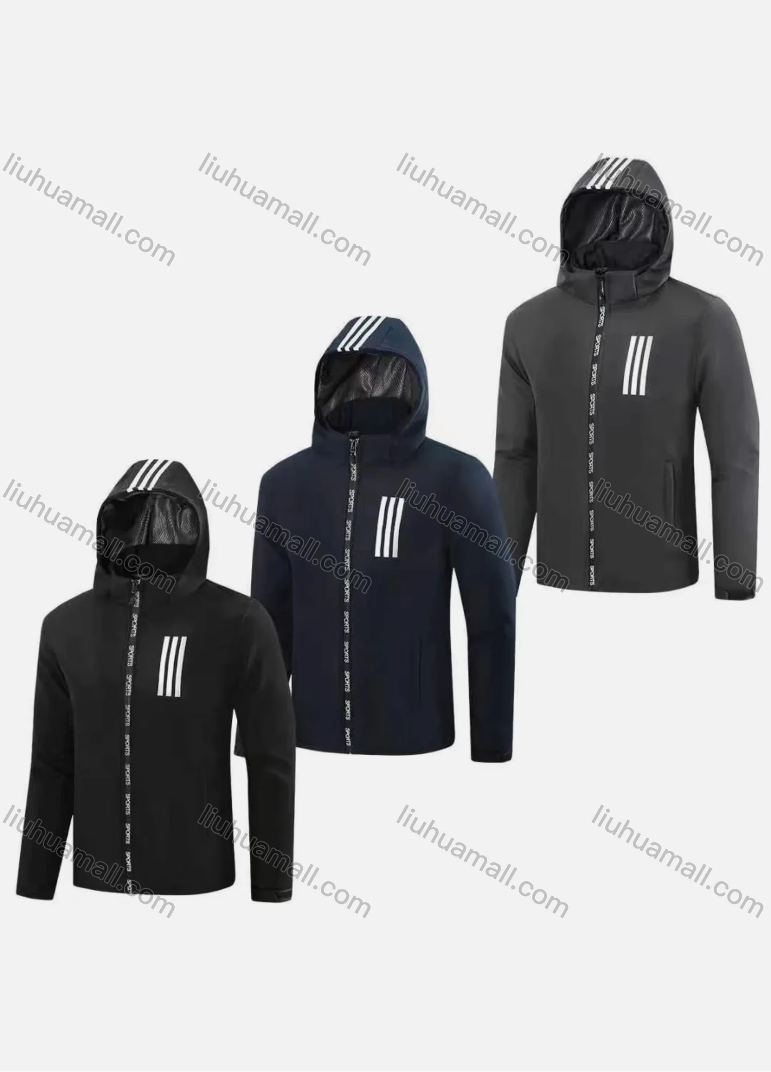 Wholesale Men's Sporty Hooded Long Sleeve Zipper Pockets Striped Thermal Jacket - Liuhuamall