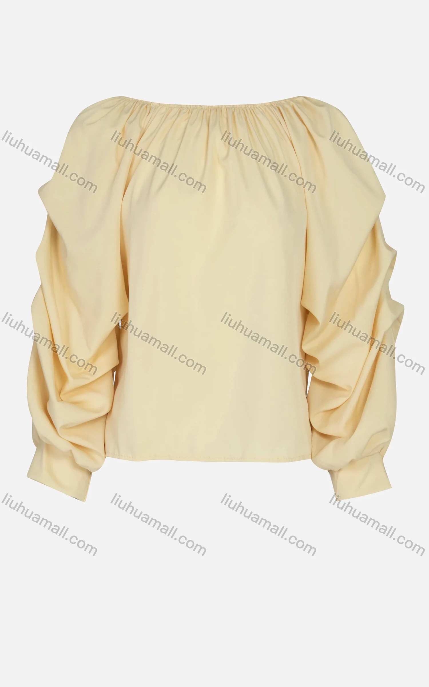 Wholesale Women's Casual Lantern Sleeve Elastic Neckline Plain Tops - Liuhuamall