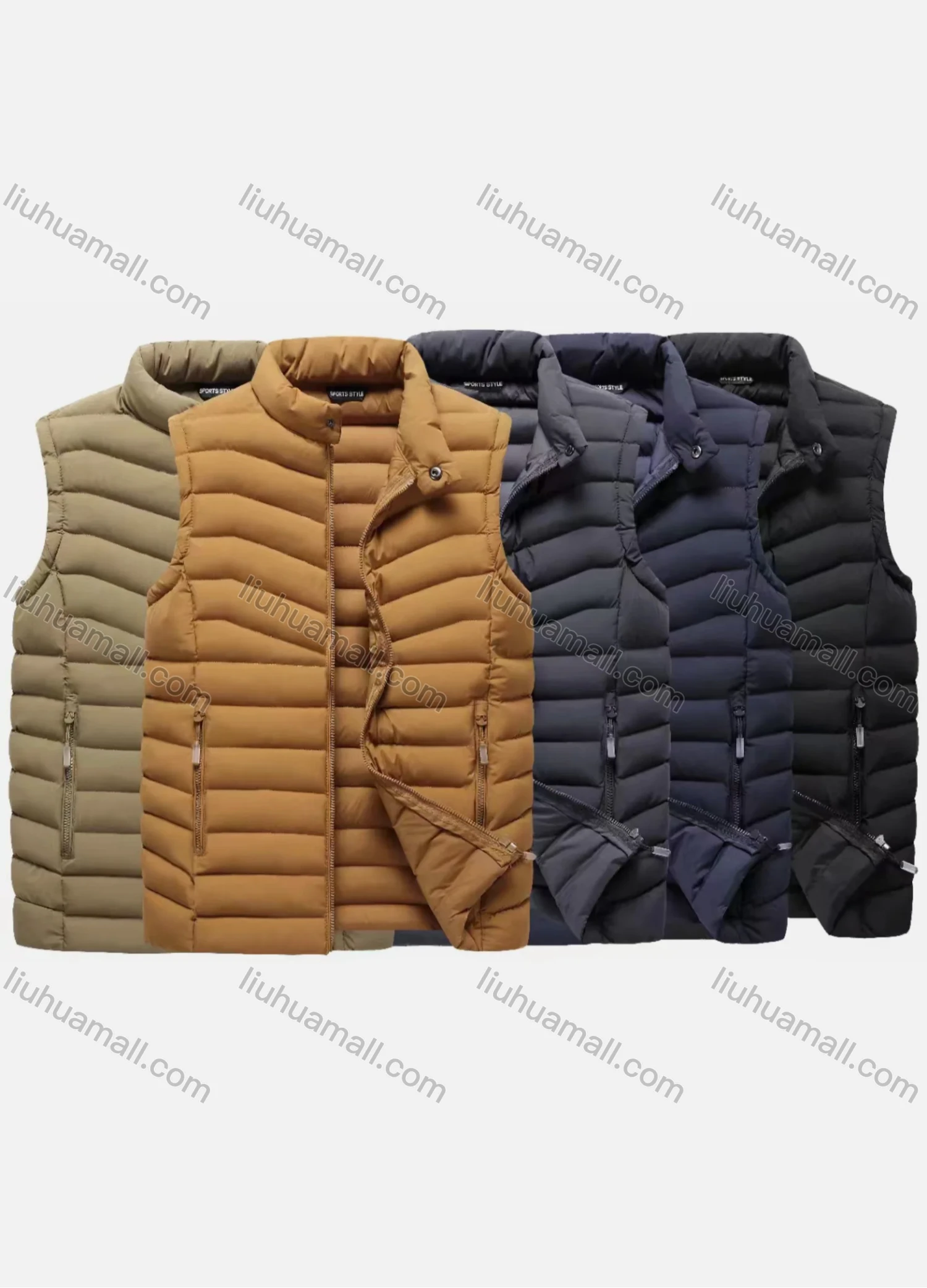 Wholesale Men's Casual Stand Collar Sleeveless Zipper Pockets Thermal Puffer Jacket - Liuhuamall