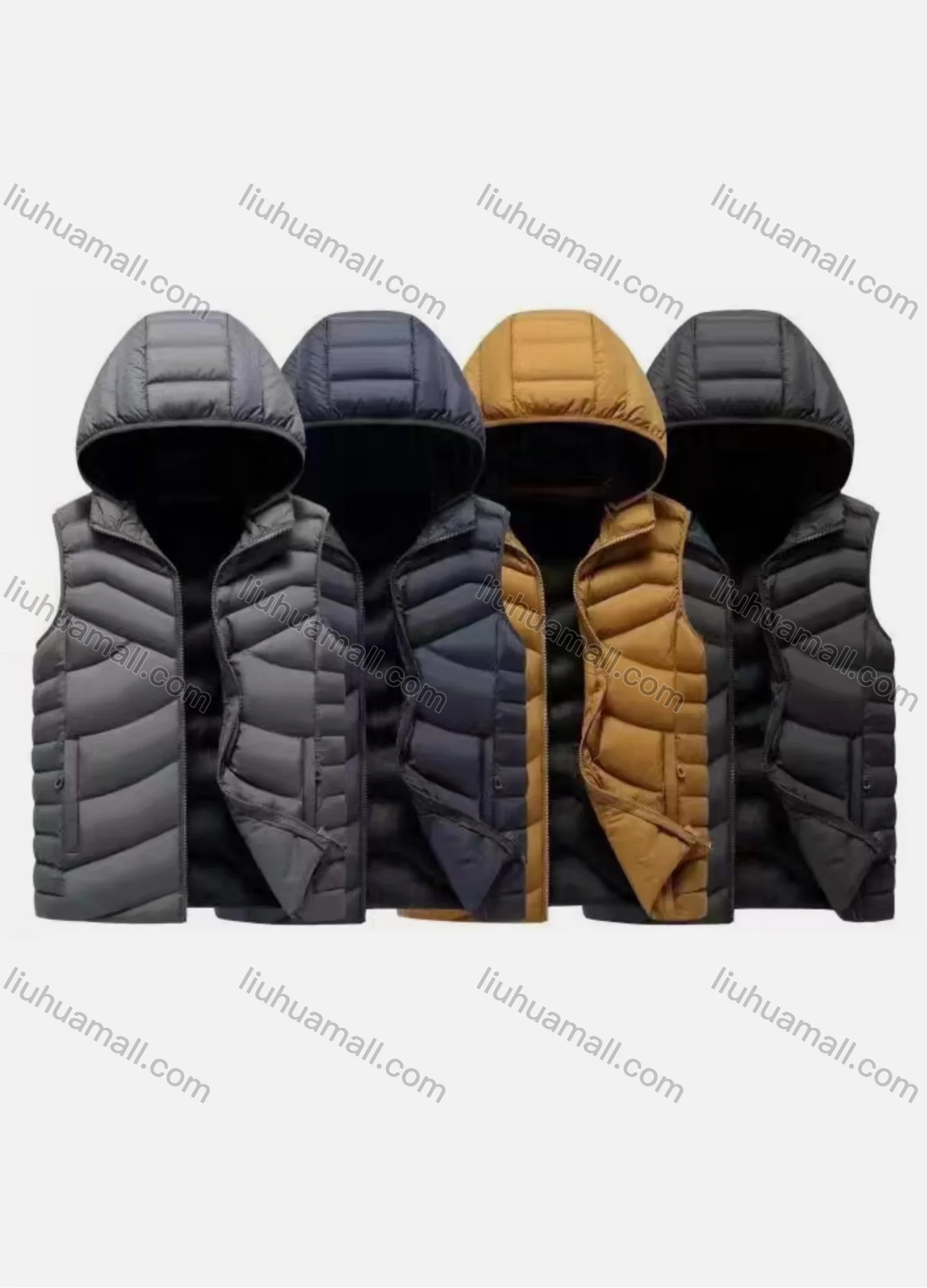 Wholesale Men's Casual Hooded Sleeveless Zipper Pockets Thermal Puffer Jacket - Liuhuamall