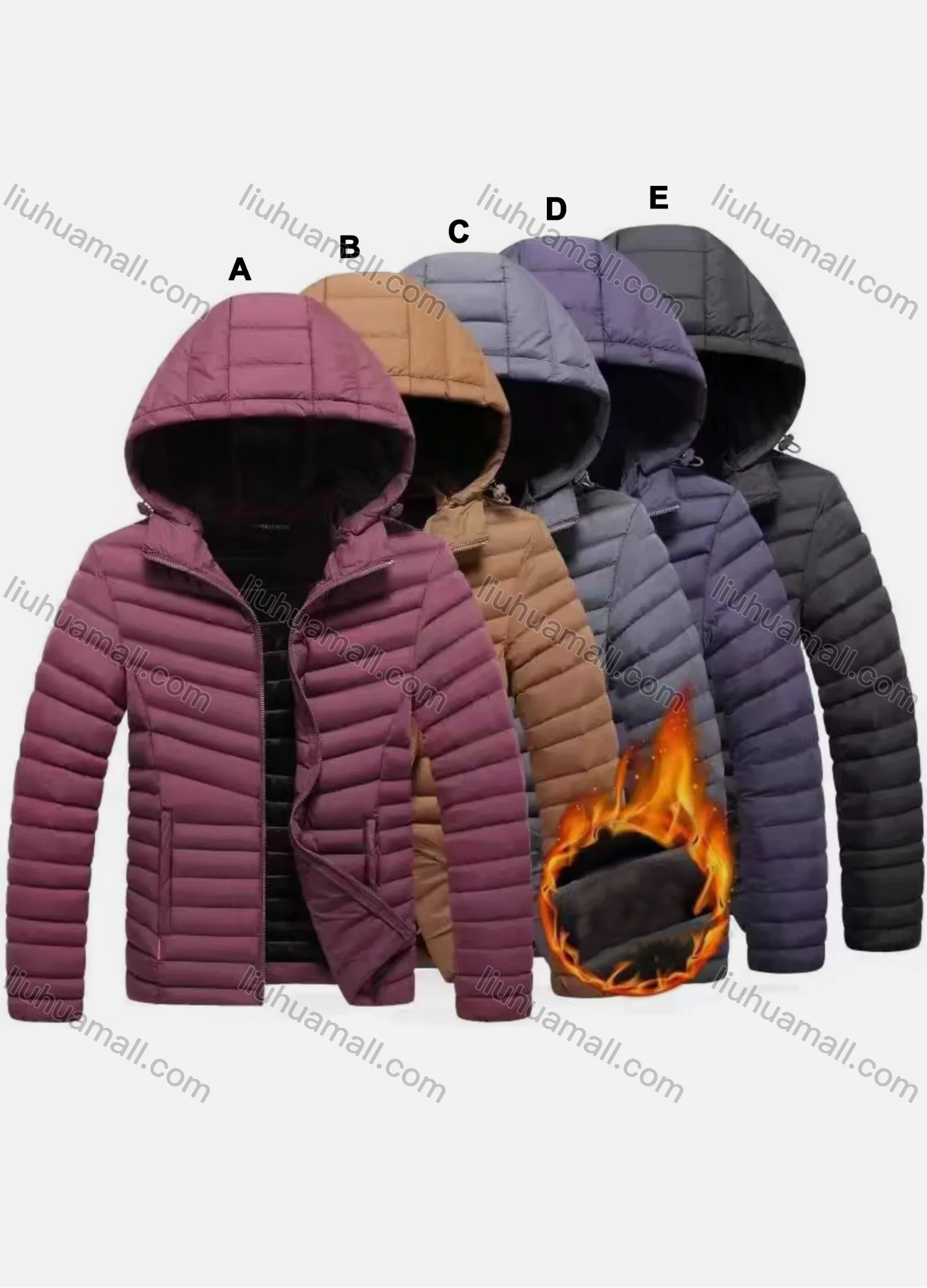 Wholesale Men's Casual Hooded Long Sleeve Zipper Pocket Thermal Puffer Jacket - Liuhuamall