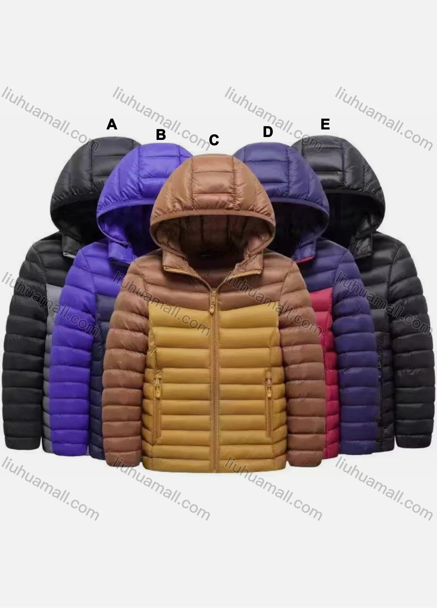 Wholesale Kids Casual Colorblock Hooded Long Sleeve Zipper Pocket Thermal Puffer Jacket - Liuhuamall