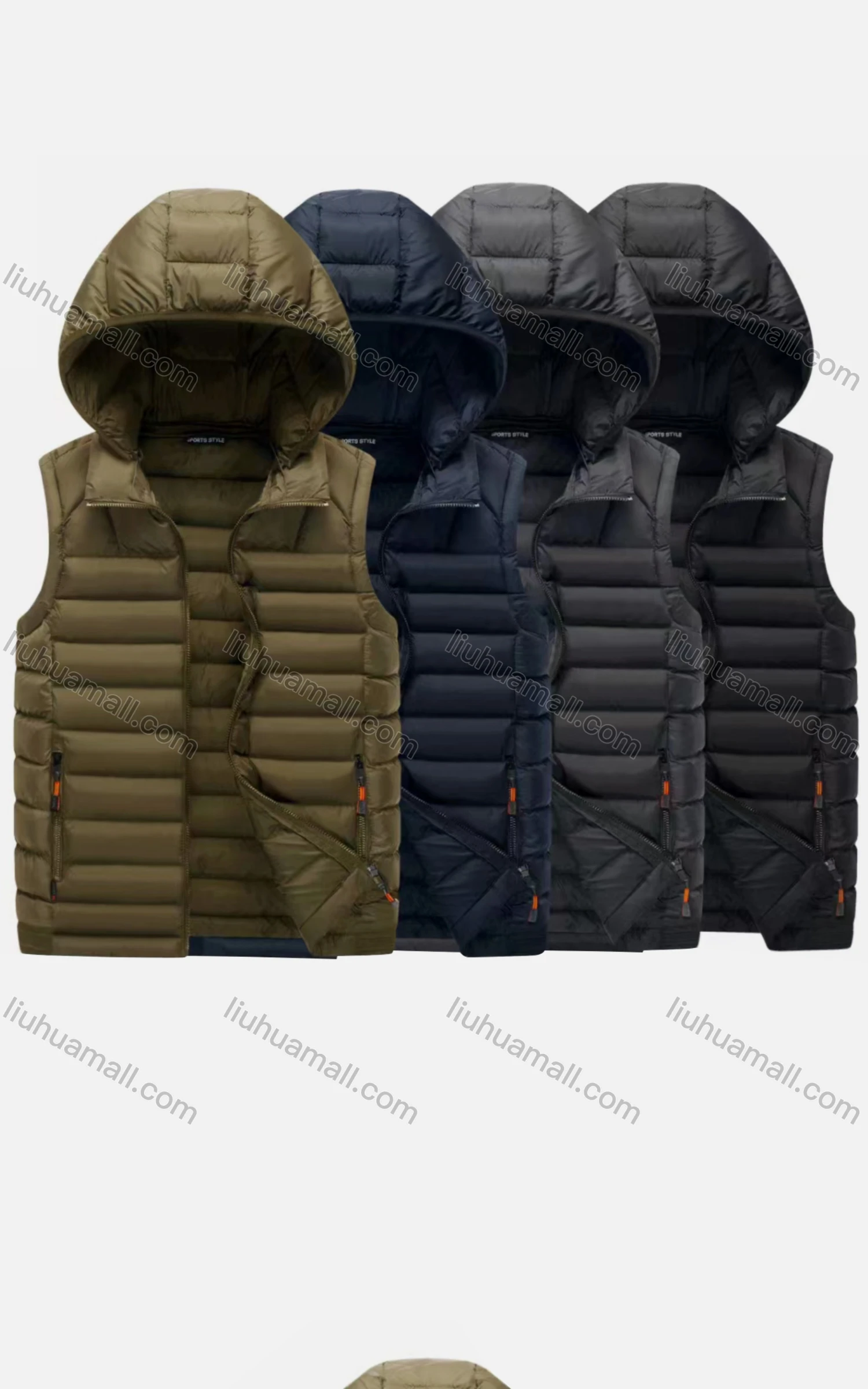 Wholesale Men's Casual Hooded Sleeveless Zipper Pocket Thermal Puffer Jacket - Liuhuamall