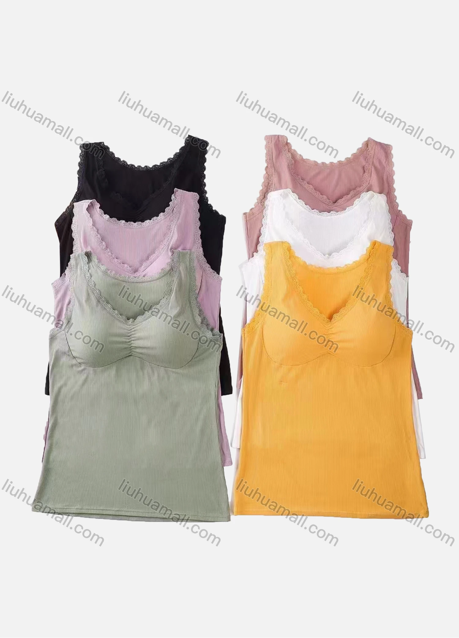 Wholesale Women's Sleeveless Lace Trim Ribbed Plain Tank Tops - Liuhuamall
