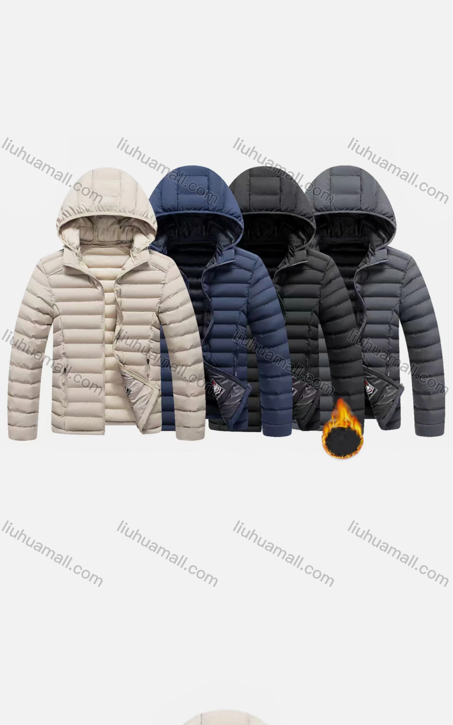 Wholesale Men's Casual Hooded Long Sleeve Zipper Pocket Thermal Oversized Puffer Jacket - Liuhuamall